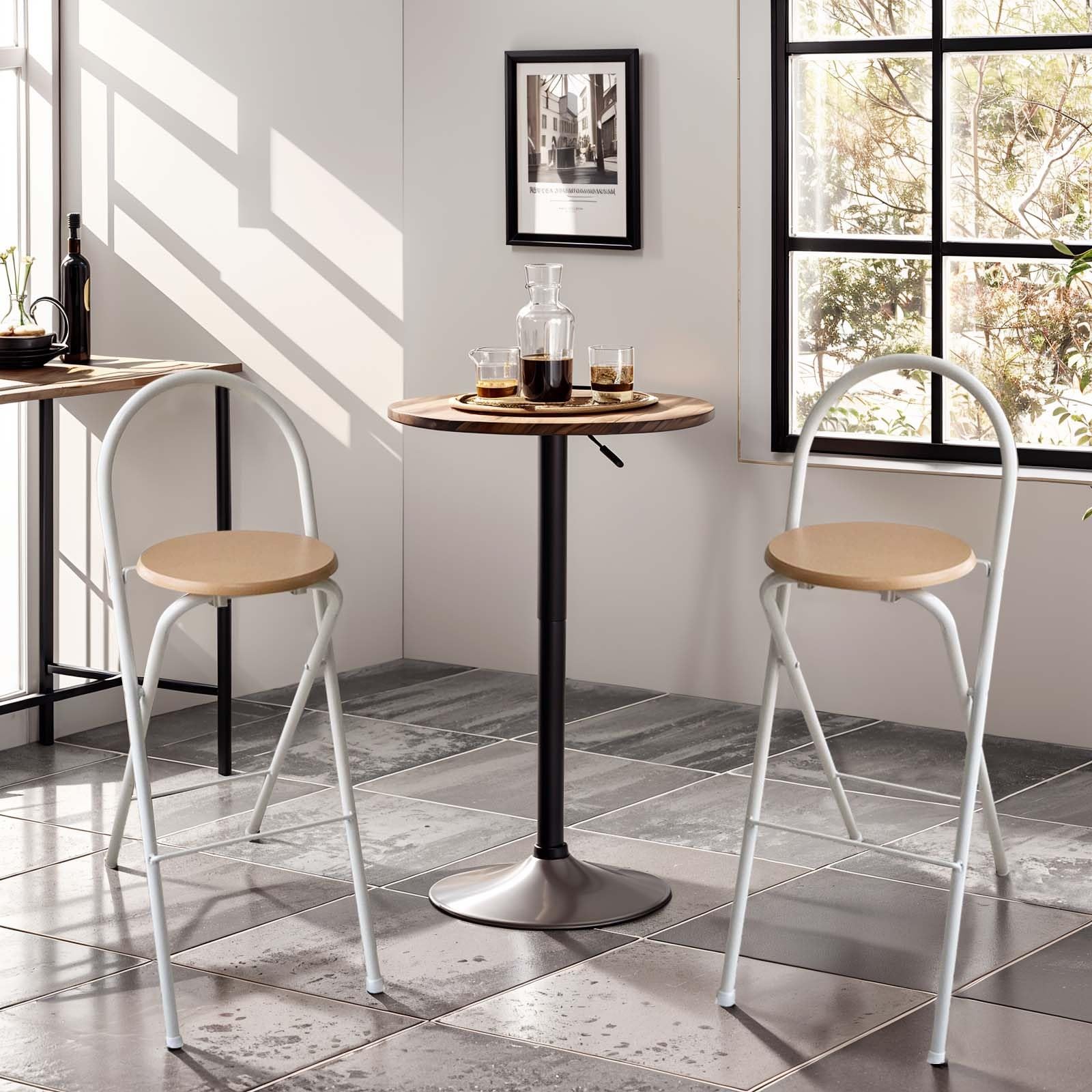 1pcs Tabouret De Bar Pliant Rond avec Dossier 60/65/70/75cm Chaises Hautes Portable Chaise De Bar Adulte Stable Et Résistante Pas D'assemblage Nécessaire Pour Intérieur Et Extérieur(Natural,65cm)