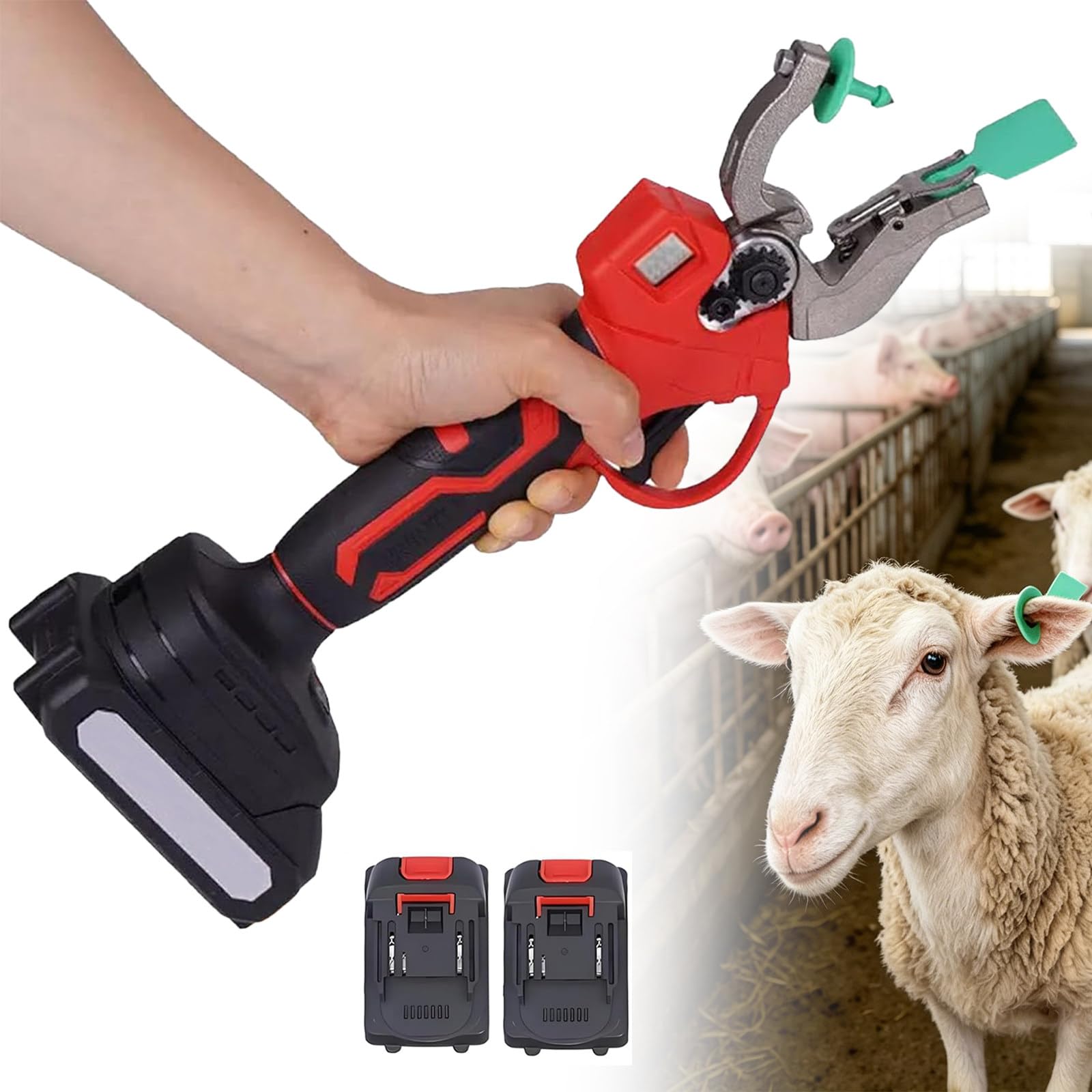 BITYCOW Portable Electric Ear Tagging Tool, Automatic Rebound Livestock Ear Tag Puncher with Digital Counter, Farm Identification Kit for Cattle Pigs Sheep