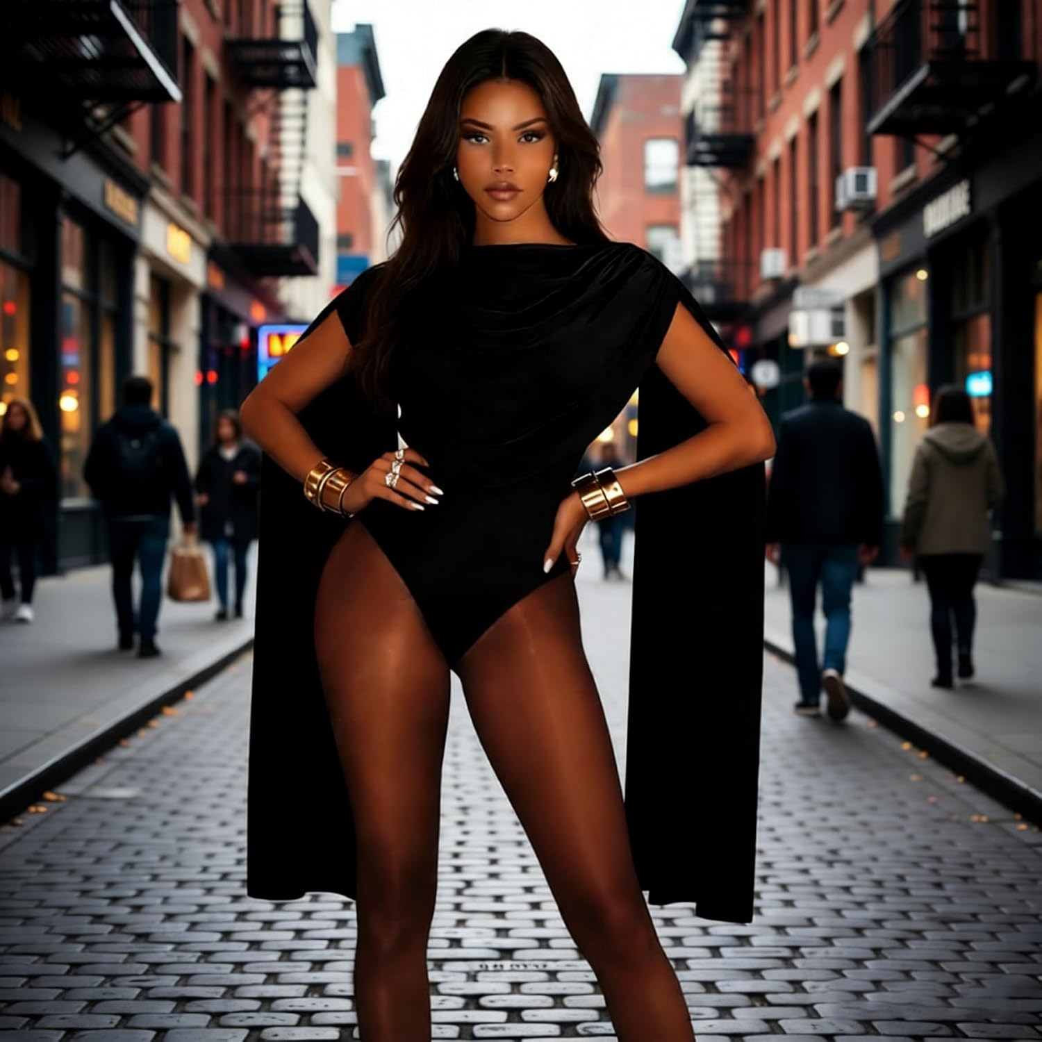 Sexy Jumpsuits for Women Drape Ruched Cape Long Sleeve Bodysuit Top One Piece Outfits Y2K Going Out Top
