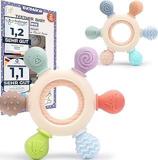 Okonkn Teething Ring, Teething Aid Toy, 3-6-12 Months, BPA-Free Silicone Accessories for Boys and Girls (1 Piece-A) (2 Pieces-A) Newborn