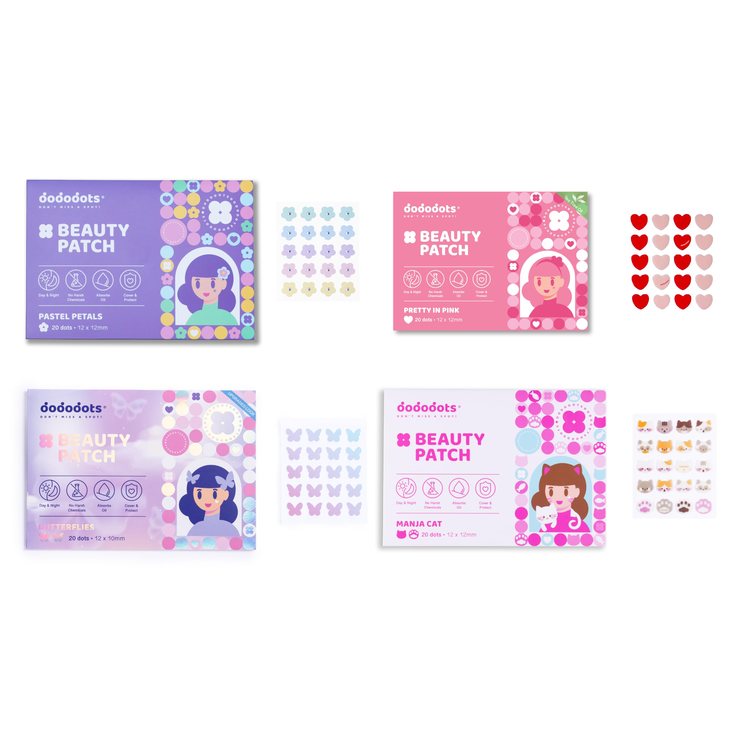 Dododots Butterfly Cat Flower and Heart Pimple Patches - Cute Acne Hydrocolloid Patch Pimple Patches for Zit Spot