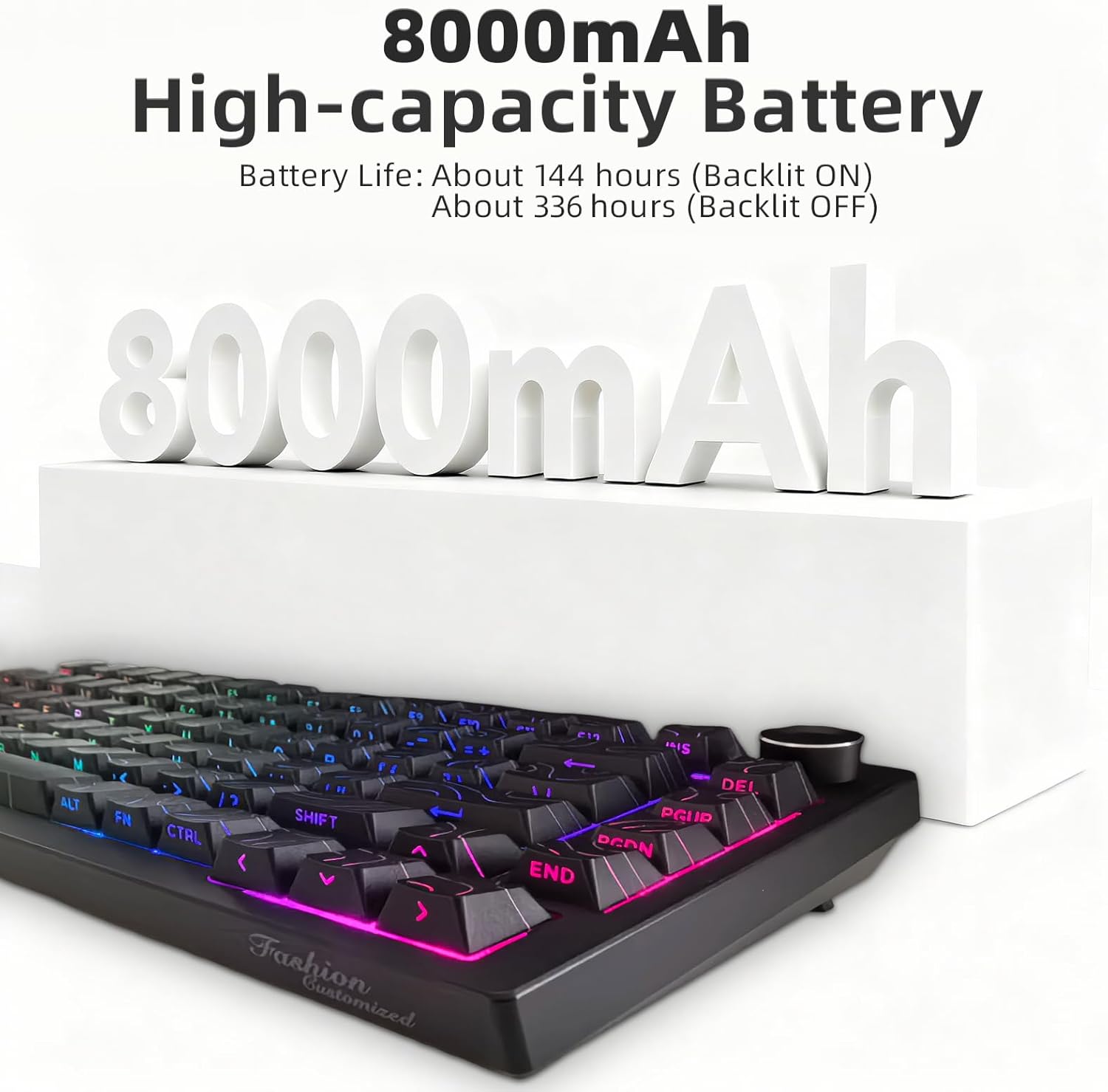 DstoPar K81 Gaming Keyboard,75% Hot Swappable Mechanical Keyboard with knob,RGB Backlit,Side Printed PBT Keycaps,Gasket Structure,8000mAh K81 Wired Keyboard （Camouflage Black）