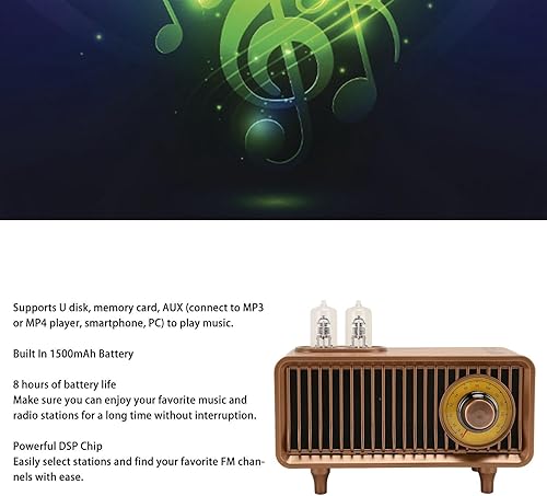 Vista 7 de Yosoo Health Gear Radio de sonido estéreo FM, grano de madera de imitación vintage, altavoz Bluetooth portátil, 1500mAh