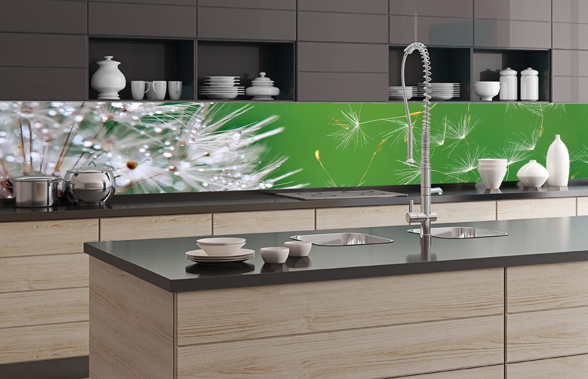 Paraschizzi auto-adesiva per la cucina DENTE DI LEONE 350 x 60 cm | Resistente all’acqua | QUALITA‘ PREMIUM