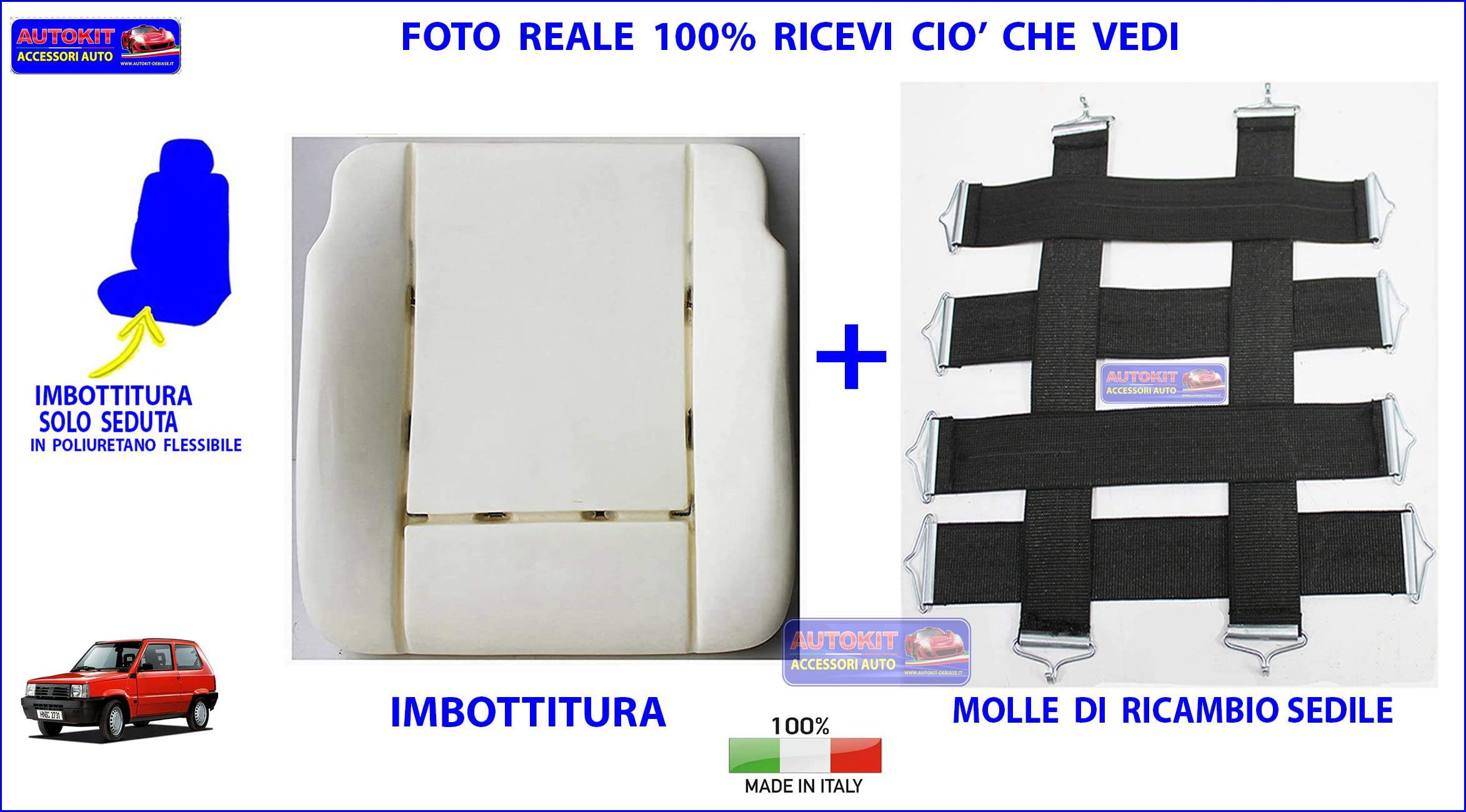 Generico Sedile Panda 141 Prodotte dal 1986>2003 Imbottitura in Poliuretano Flessibile Solo Seduta Completo di Molle Rinforzate per Sedile - 20109SE - AK141