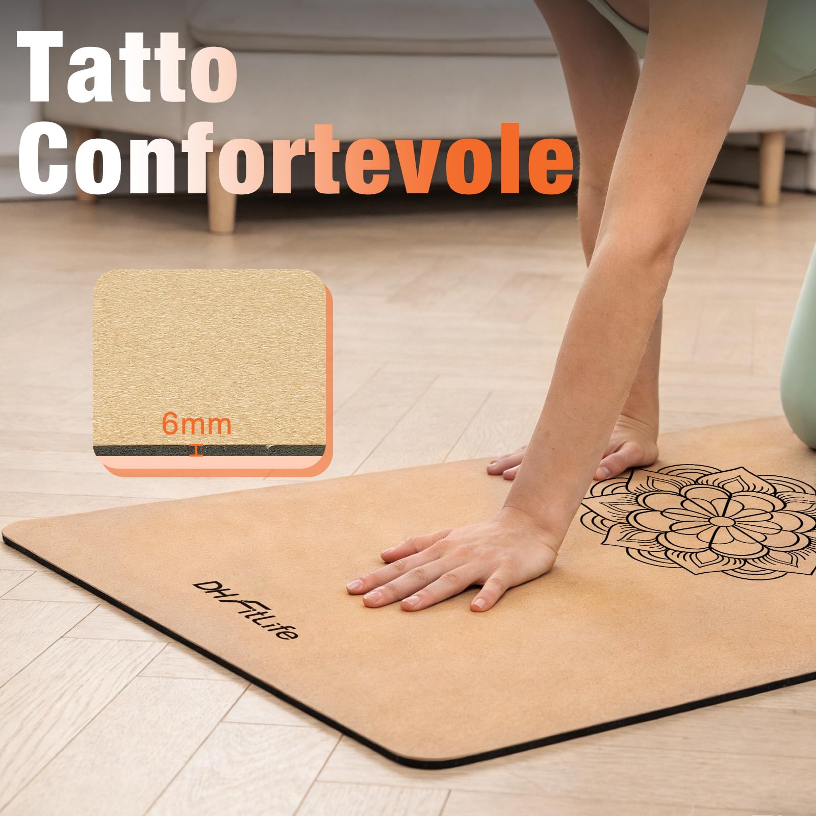 DH FitLife Tappetino Yoga in Sughero Antiscivolo | Pronto all'Uso e Facile da Pulire | Tappetino Fitness, Pilates e Ginnastica per Casa e Allenamento