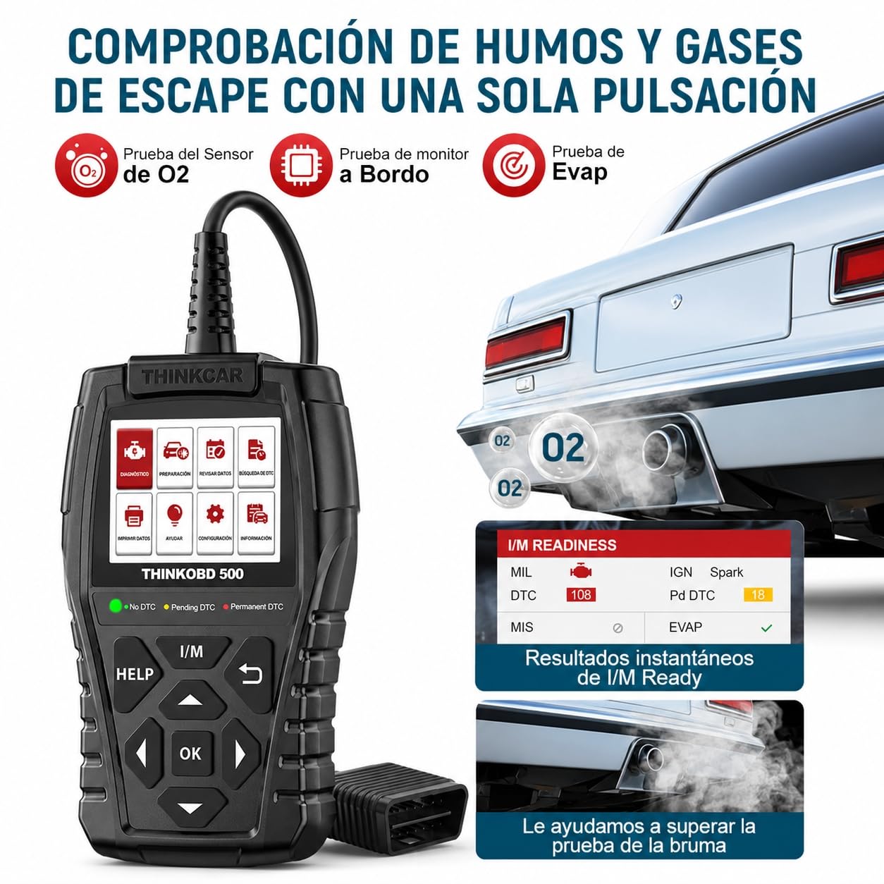 ThinkOBD 500 Diagnosis Coche Multimarca con Sistema del Motor | Diagnosis Coche Multimarca Para Protocolos OBDII/EOBD, Verificación de Smog/Prueba EVAP/Apague MIL...