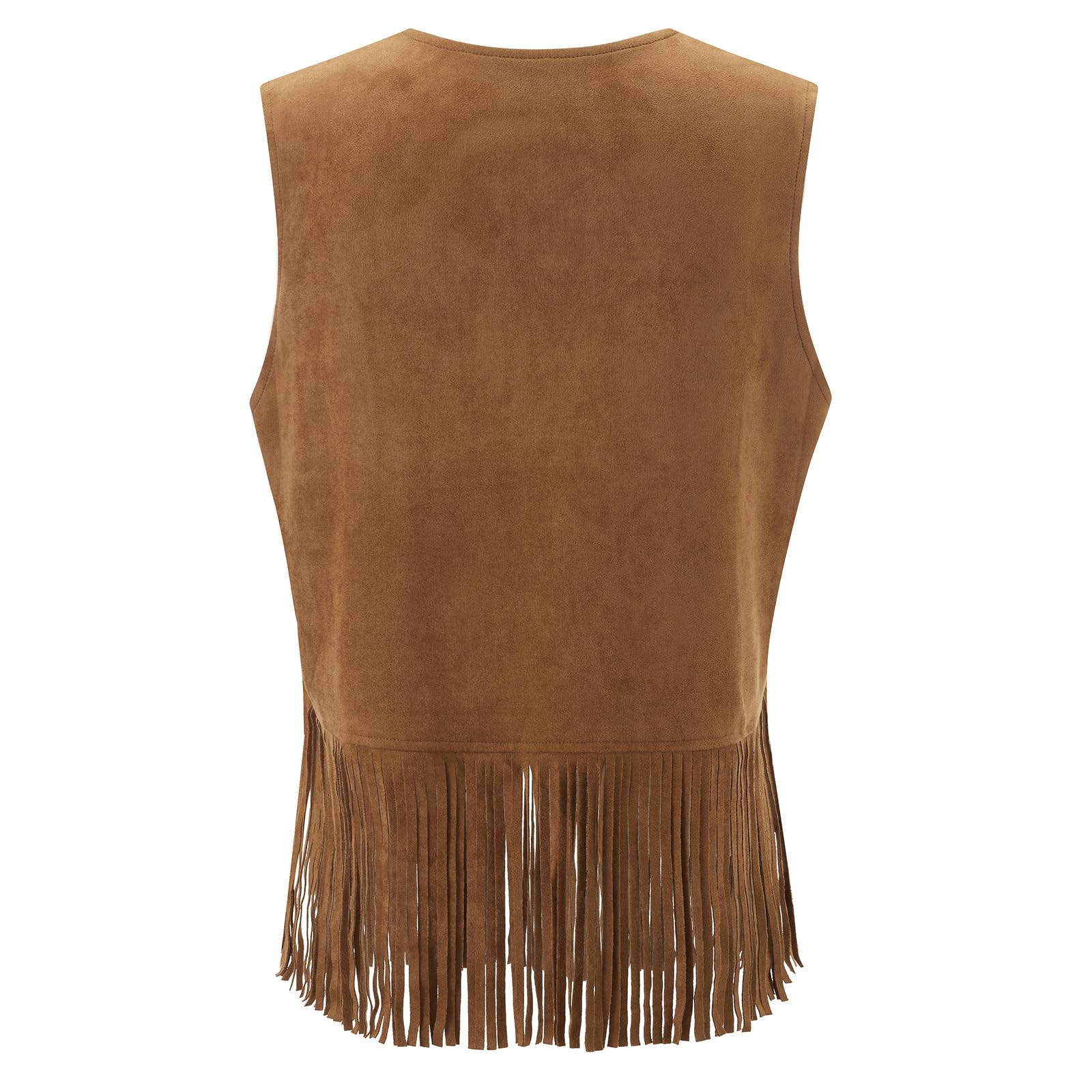 SANSIWU Gilet à franges sans manches en daim synthétique avec rivets pour femme Style western années 70