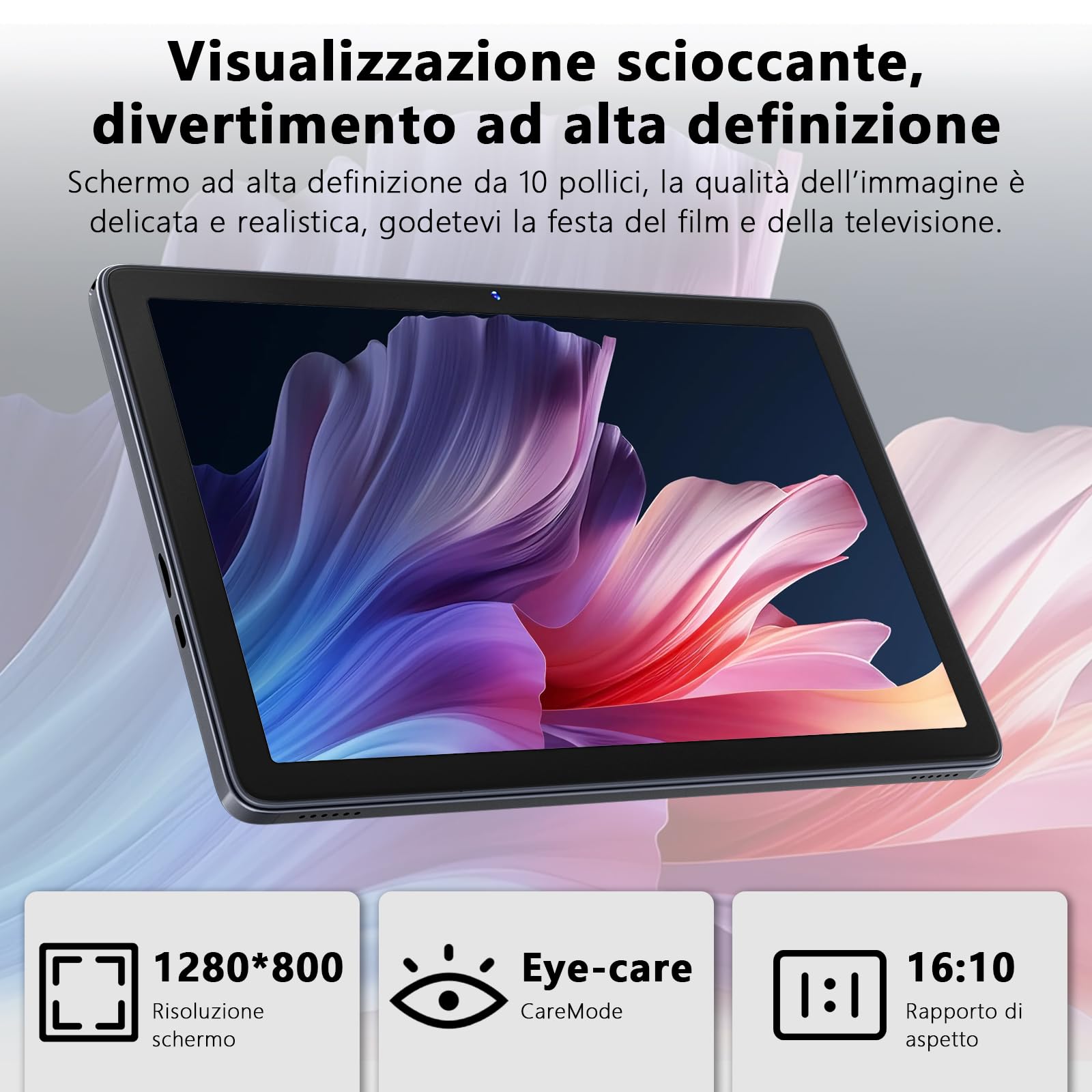 Raemond 10 pollici Android 15 Tablet,24 GB RAM + 128GB ROM （1TB TF）,T615 Octa-core CPU,1280x800 IPS HD Display,WiFi 6, BT 5.4, 5MP+ 8MP Camera,Gemini Ai,GPS,2 in1Tablet con Tastiera Case Mouse Stylus