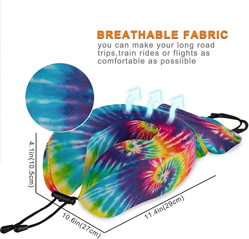 Miniatura 3 de susiyo Almohada de viaje de teñido anudado de arco iris colorido, almohada para el cuello para viajes de espuma de memoria de avión almohada para la