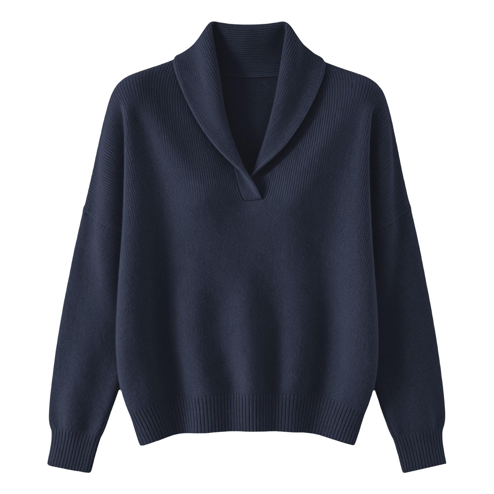 Generico Camiseta de mujer de punto con cuello en V y manga larga | Sweatshirt - Camiseta de color liso Slim Fit Slim Fit - Suave y cómoda - Ideal para el trabajo, compras, pasear por casa