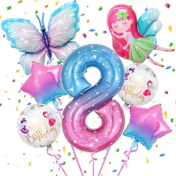 8 Years Birthday Girl Butterfly Foil Balloon 8 Years