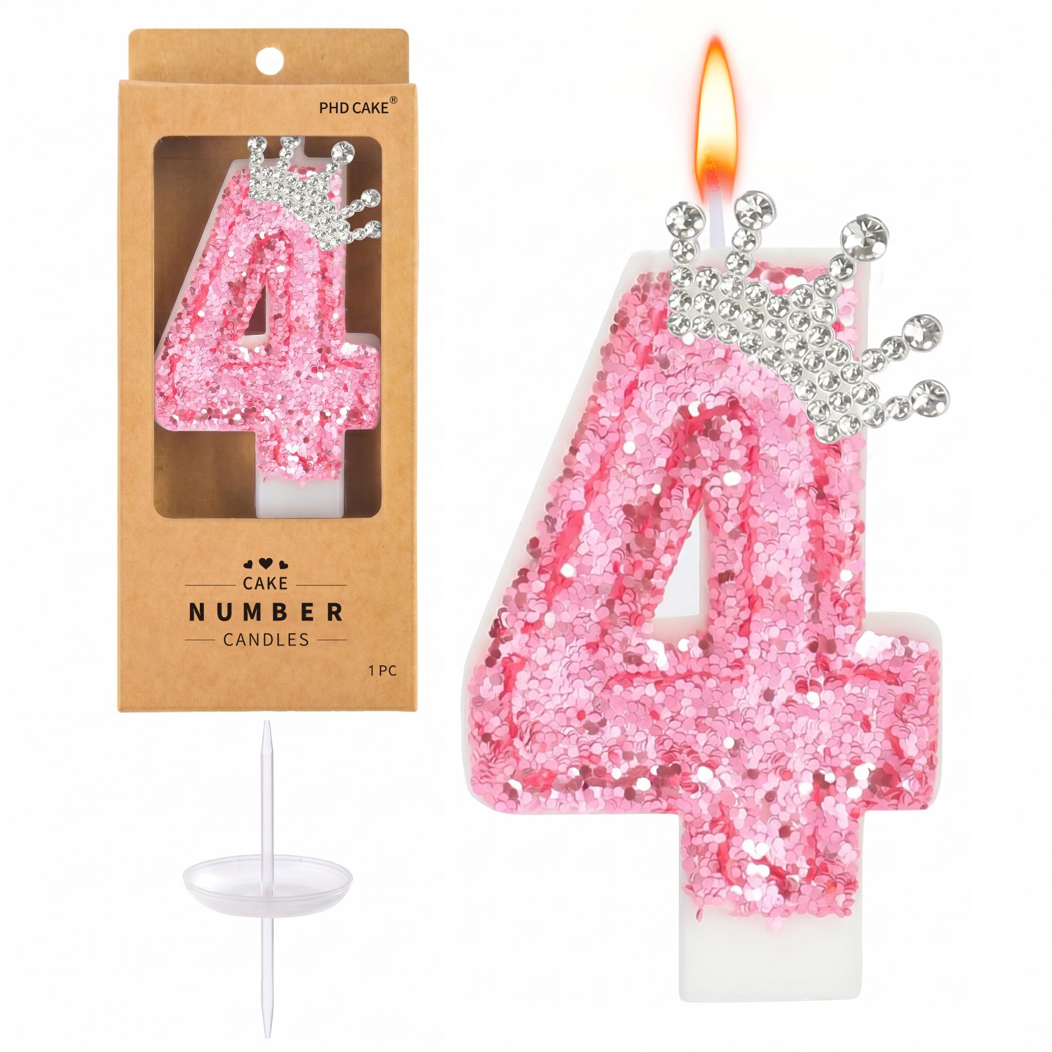 PHD CAKE 7,9 cm große rosa Krone Geburtstagskerzen, Pailletten-Kronen-Themen-Zahlenkerzen, Party-Feier