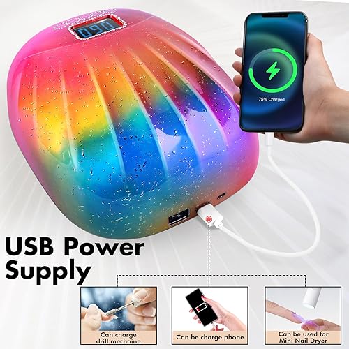 Miniatura 5 de Lámpara de uñas UV, lámpara de uñas LED UV inalámbrica de 78 W con 4 ajustes de temporizador, secadora NAI multifunción con forma de carcasa