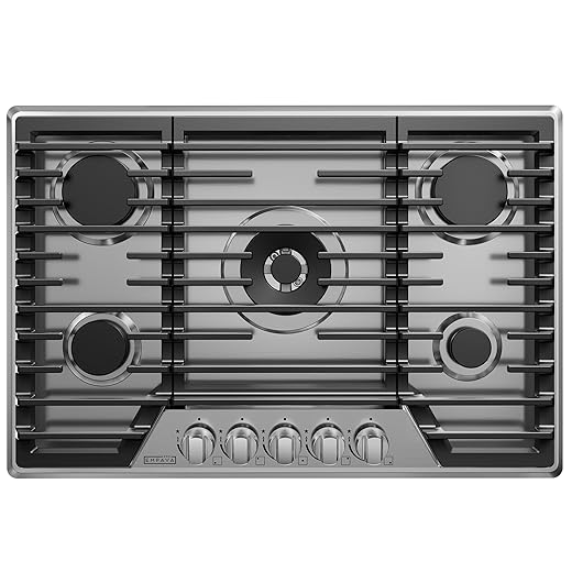 Empava 30 Inch Built-in Gas Cooktop with 5 Sealed SABAF Burners, Stainless Steel Surface, Ion Ignition Technology, LPG/NG Convertible, Dishwasher Safe Grates
