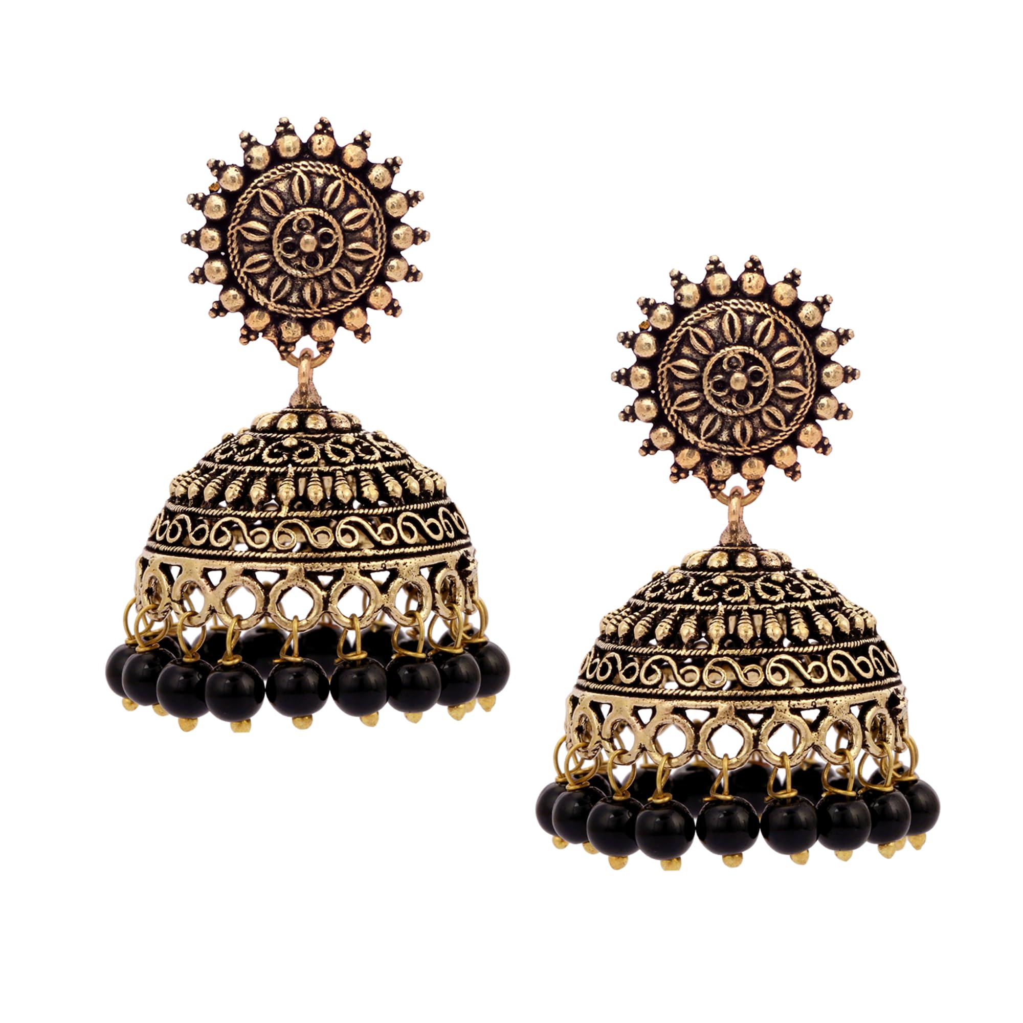 V L IMPEX Sun Shape Lightweight With Black Color Gold Plating Oxidised Girls Jhumki Jhumka Earring