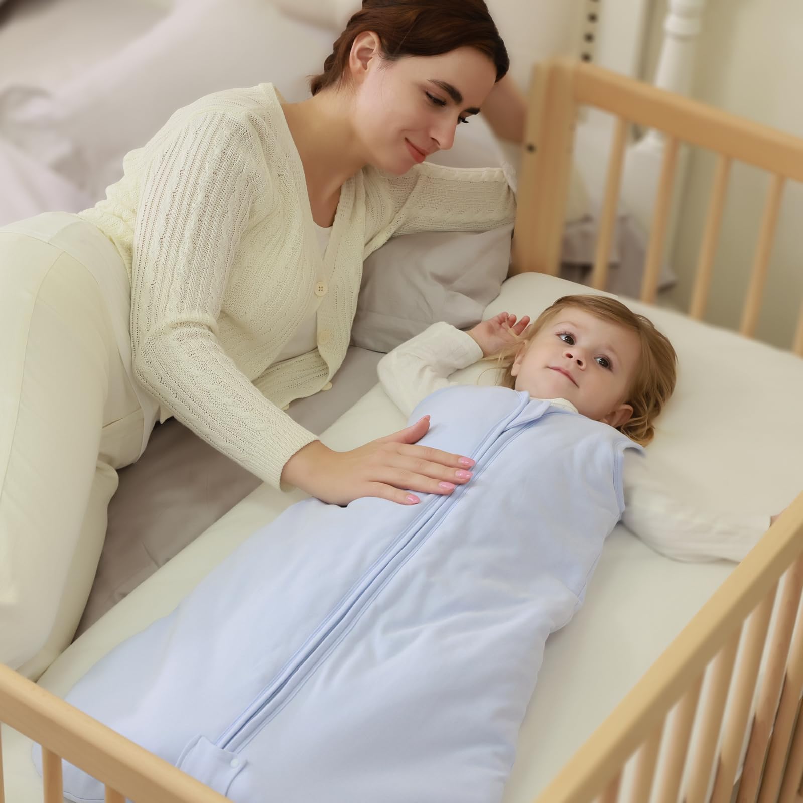 Mosebears Sacco nanna invernale per bambini, 2,5 Tog, 100% cotone, per diverse misure dalla nascita fino all'età di 24 mesi (Blue Fog, 6-12 mesi)