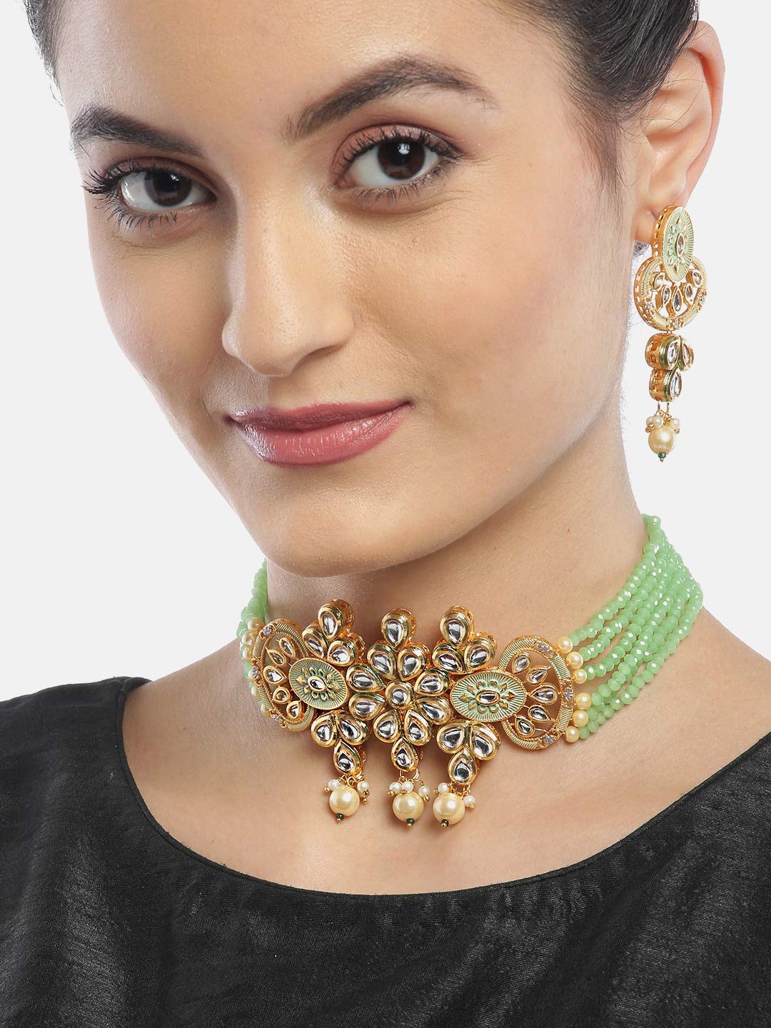 Women's Gold-Plated Ruby Necklace Set, Elegant