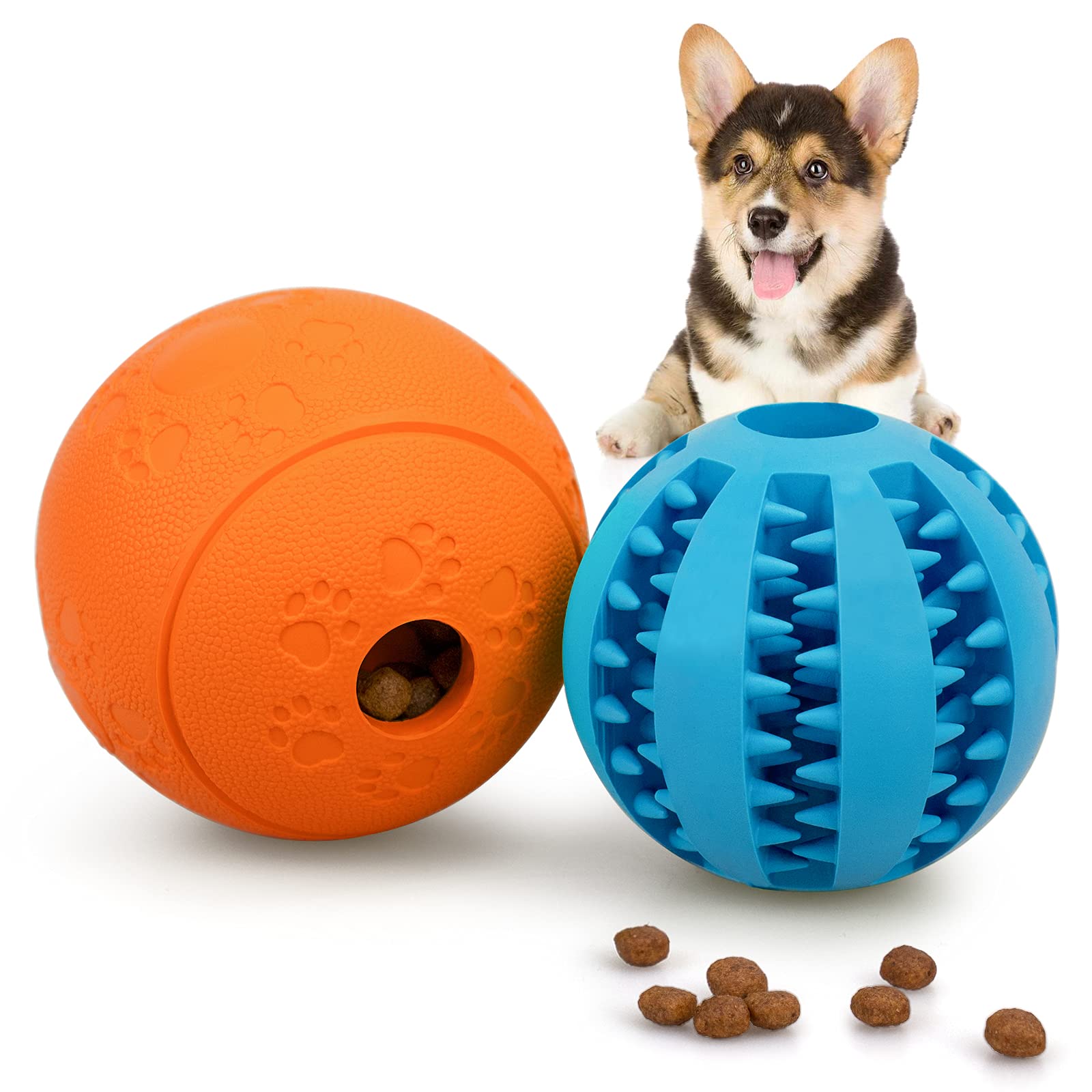 HIPPIHInteractive Dog Toys for Puppies 2 Pack, Dog Puzzle Toys for Small Dogs, Bite Resistant Dog Balls for Medium Dogs, Non-Toxic Treat Dispensing Dog Toys for Teeth Cleaning/ IQ Treat/ Chewing