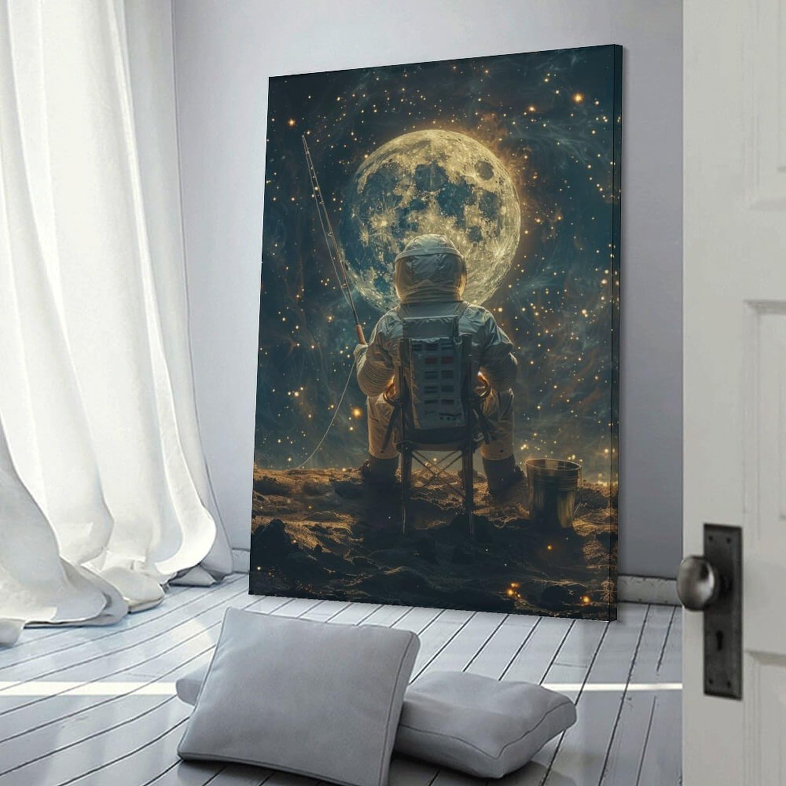 Junmoney Space Fishing Adventure Canvas Wall Decor, 16x24inch(40x60cm), for Home Lounge, Bedroom Or Reading Nook, Modern Wall Decor for Cosy Interiors