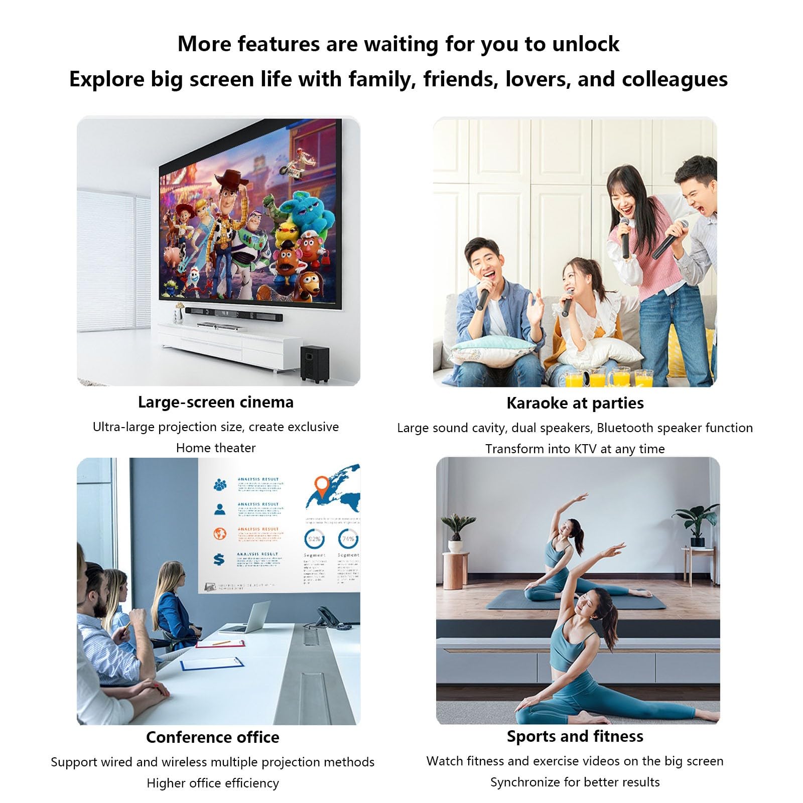 Mini Proiettore Portatile,Videoproiettore 4K Per Esterni/Home Cinema,Correzione Trapezoidale Focus Elettrico Videoproiettore Compatibile Con Smartphone/PC/HDMI/USB A