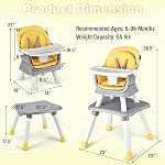 KOTEK Baby High Chair, 8 in 1 Convertible Highchairs for Babies and Toddlers, Building Block Table, Booster Seat, Toddler Chair with Removable Tray, Safety Harness, Dual Cushions (Yellow)