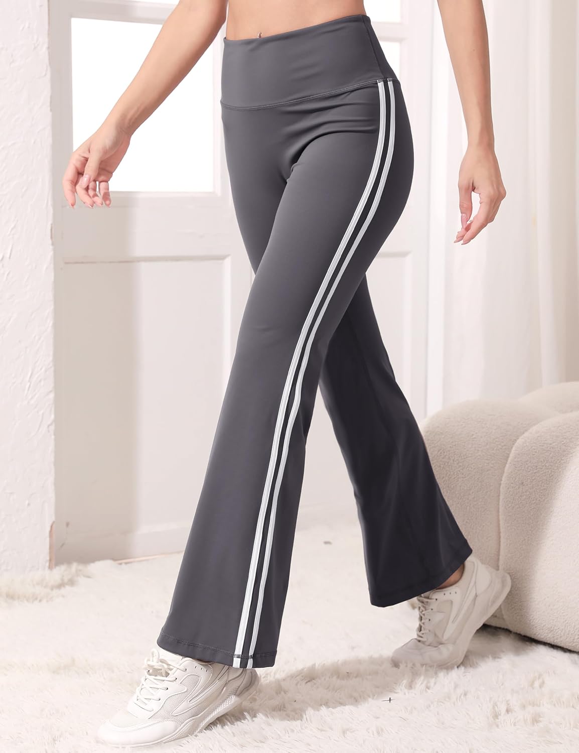 Flare Leggings with Side Stripes, High Waisted Tummy Control Bell Bottom Bootcut Flared Yoga Pants for Women, S-XL