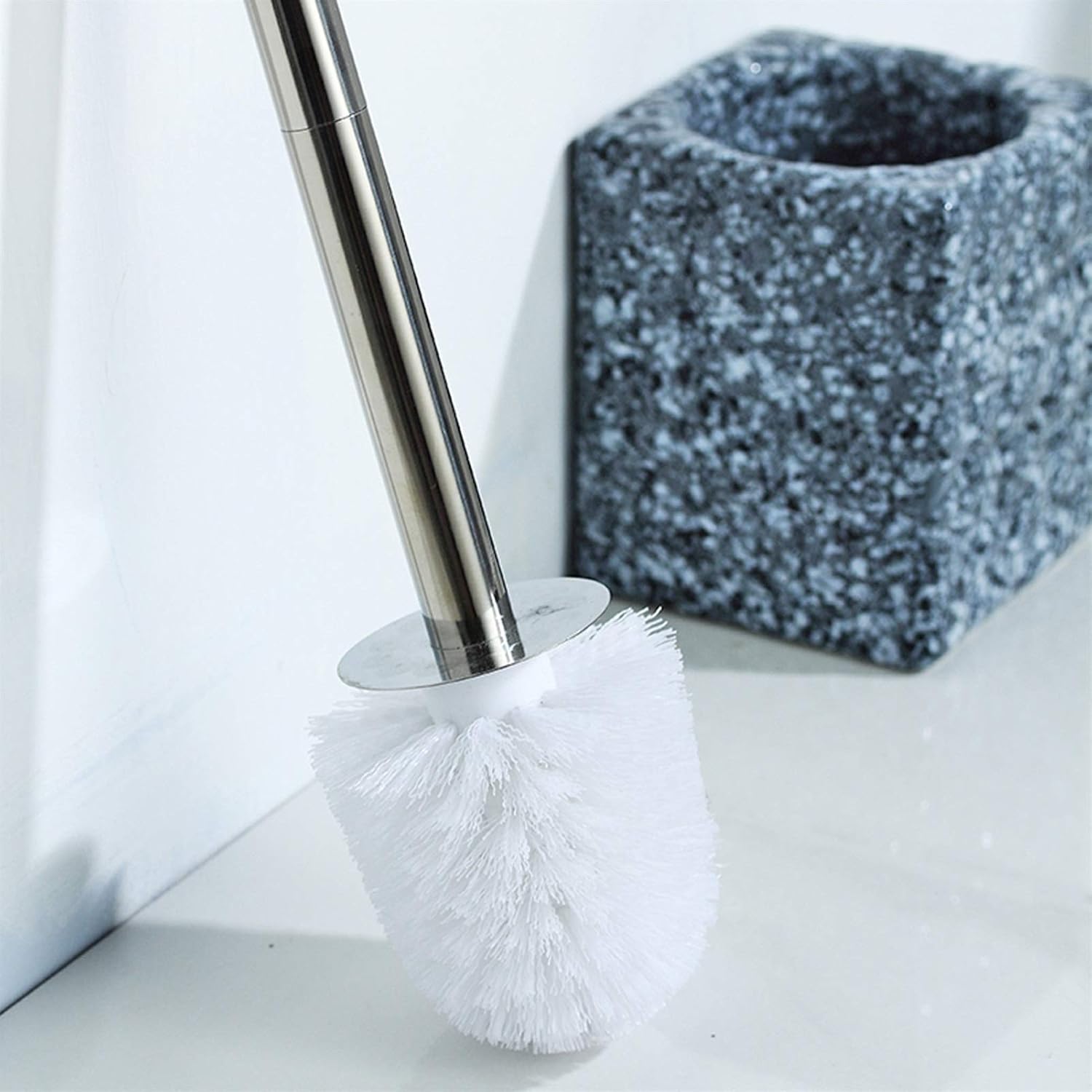 Toilet Brush Holder Ceramic Toilet Brush Marble Pattern Set Bathroom Household Toilet Brush Long Handle All-Round Cleaning Toilet Bowl Brush Toilet Brush Holders(B)