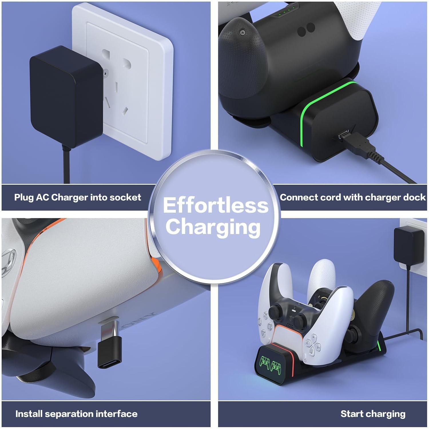 Controller Charging Dock for Switch Pro & Switch 2 Pro Controller, PS5 Controller, Xbox Series X|S & Elite 2, 2-Port LED Charging Station (Not for PowerA/3rd-Party Pro), 5V2A Recommended