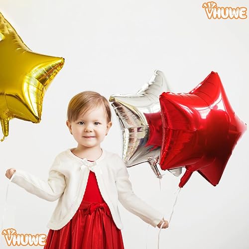 Miniatura 5 de Globos de estrella roja de 18 pulgadas, 10 globos metálicos de aluminio de helio con forma de estrella roja para decoración de fiesta de cumpleaños,