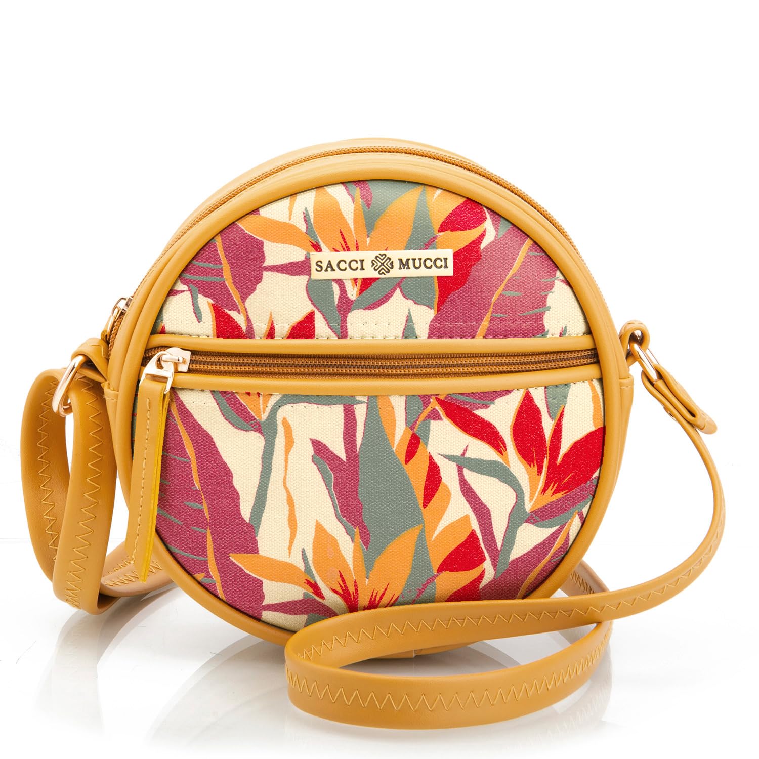SACCI MUCCI Round Crossbody Bag | Side Sling Bag for Women and Girls | Latest Stylish Shoulder Bag for Ladies - Exotic Jungle (Mustard) (B0CP23JKM4) Amazon Price History, Amazon Price Tracker