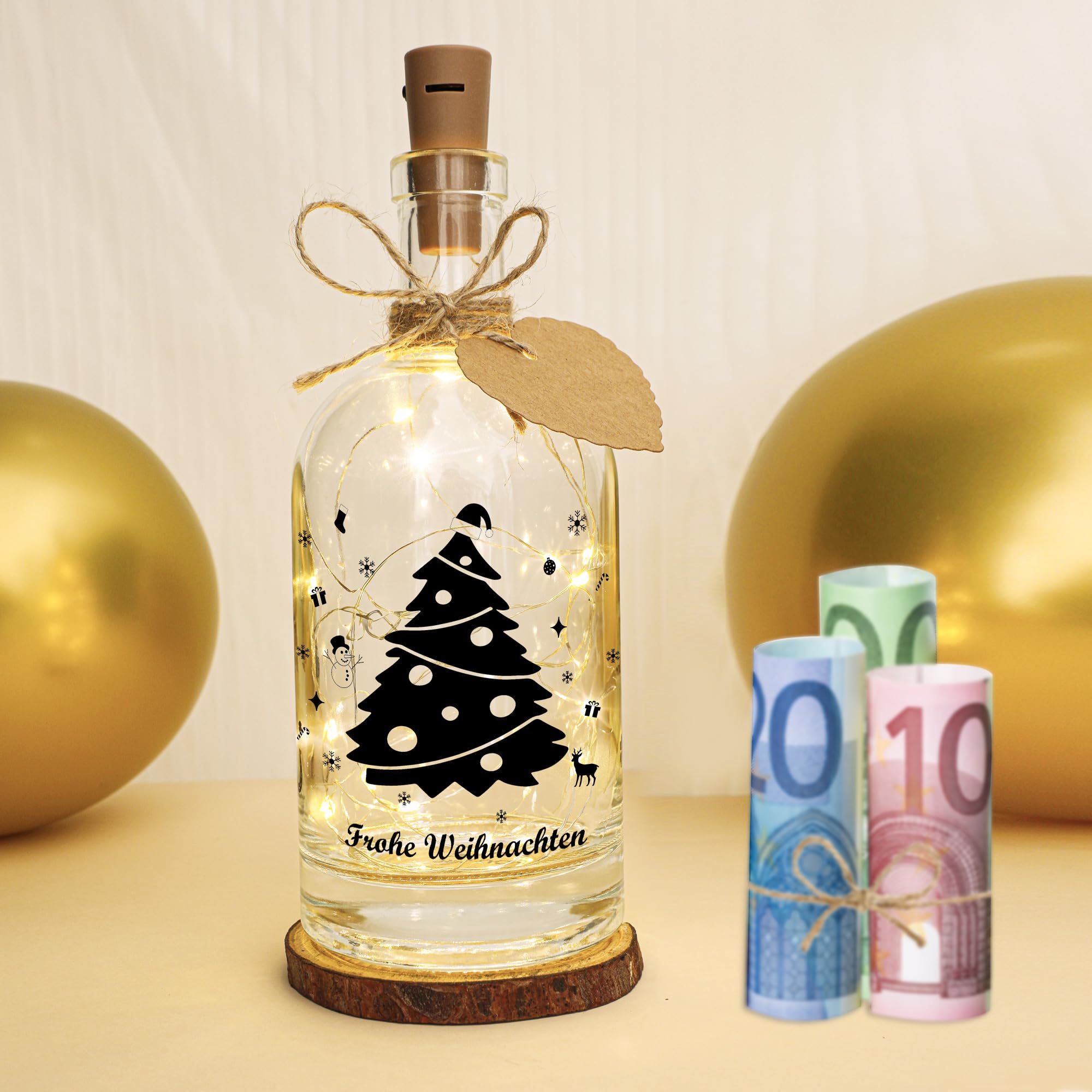 Seutgjie Weihnachtsgeldgeschenk, Originelle Geldgeschenke Verpackung Weihnachten Deko Kreative LED Flaschenlicht Frauen Männer Kinder Freunde Familie