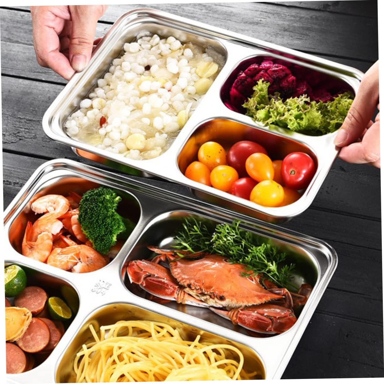 Stainless Steel Serving Tray 4 Compartments Food Plate Dividers Ideal for Lunch Boxes Kids Schools Cafeterias