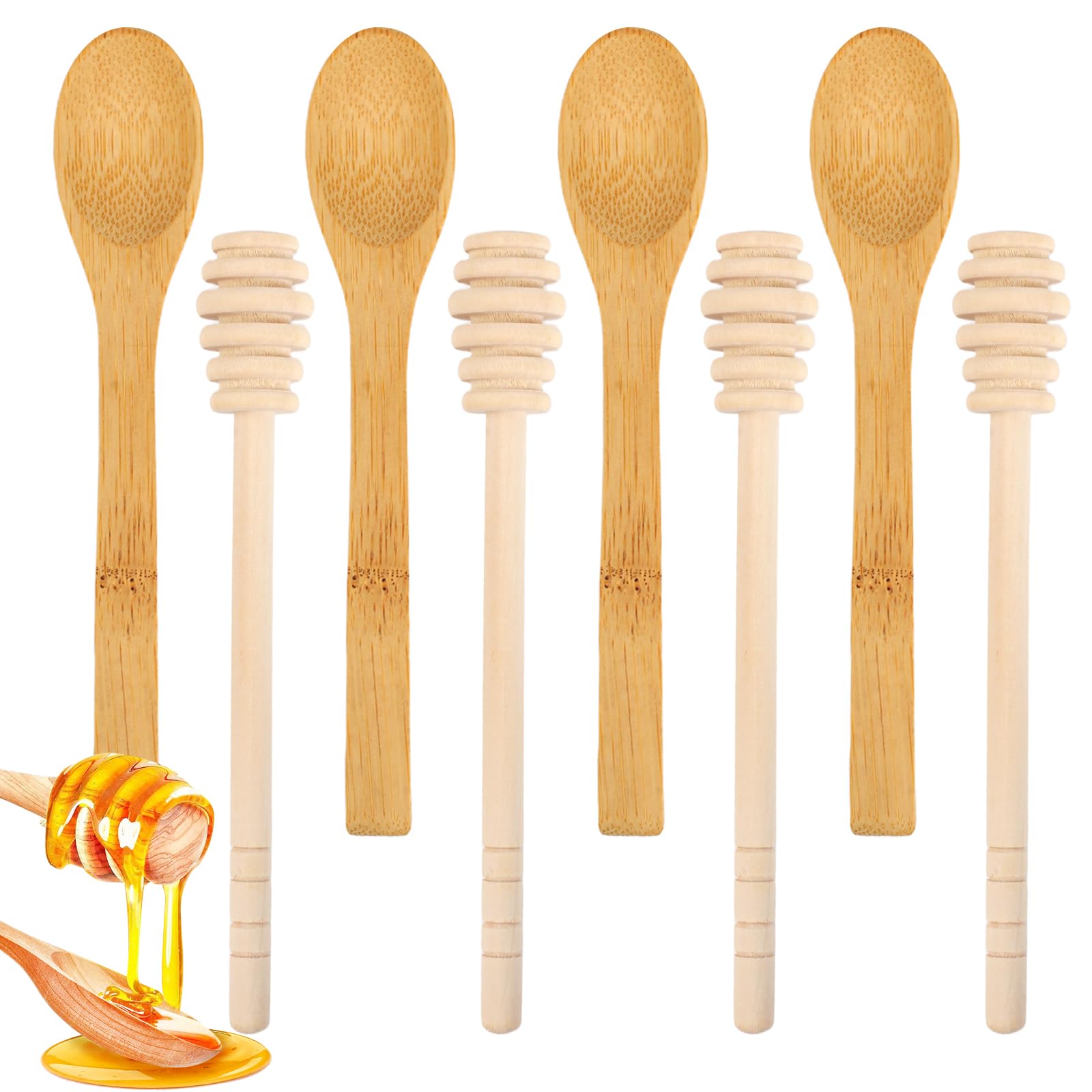 Photo 1 of 8PCS Wooden Honey Dipper Set, 6.2 Inch Honey Dipper Sticks Honey Spoon, Mini Honeycomb Stick for Evenly Drizzling Honey Over Food and Wedding Party Gift