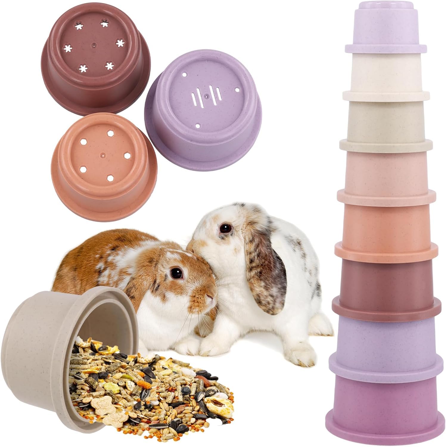 8 Pcs Stacking Cups for Rabbits,Stackable Bunny Toys, Multi-Colored Bunny Stacking Cup,Reusable Plastic Nesting Treat Toys,Nesting Rabbit Toys for Bunny Small Animals Hiding Food and Playing