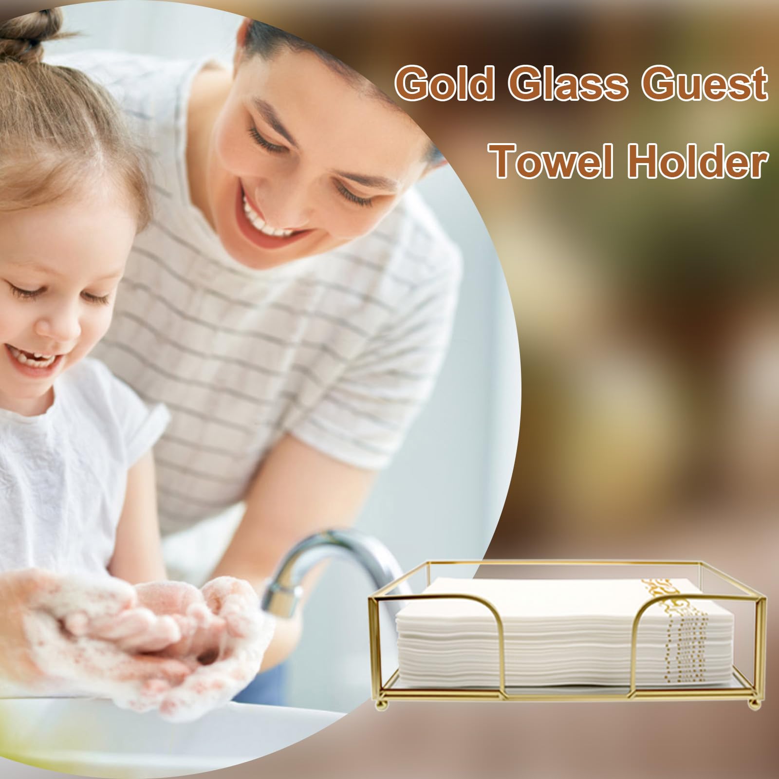 Gästehandtuchhalter – Glas-Serviettenhalter für Badezimmer, goldfarben, Badezimmer-Serviettenhalter, Tablett, stilvolle Gästehandtuchhalter, Tablett für Badezimmer, WC, Küche, Esstisch