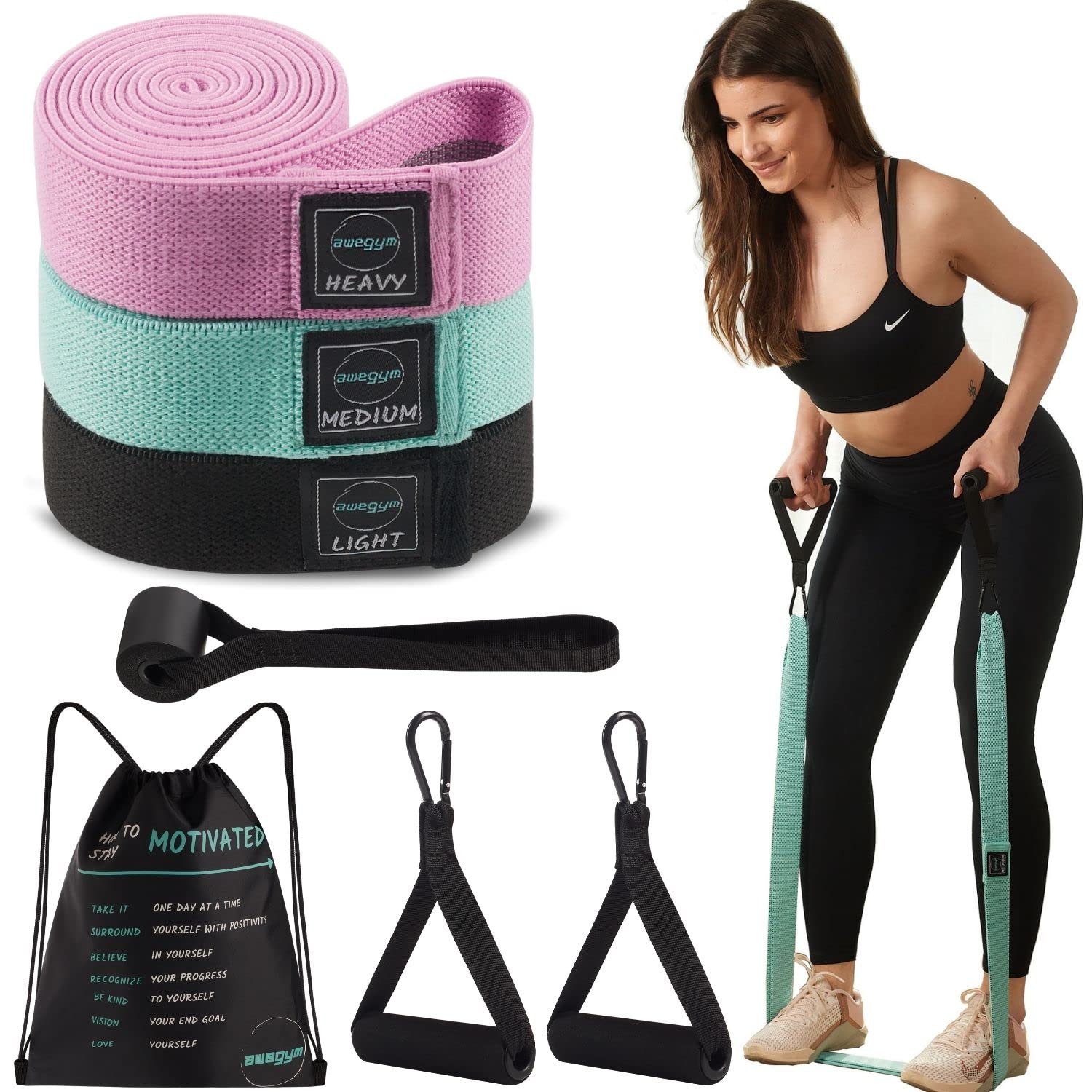 Long Fabric Resistance Bands, Long Bands for Working Out, Full Body Resistance Bands Set, Workout Bands with Handles, Long Loop Band, Cloth Resistance Bands, Exercise Fitness Band for Women
