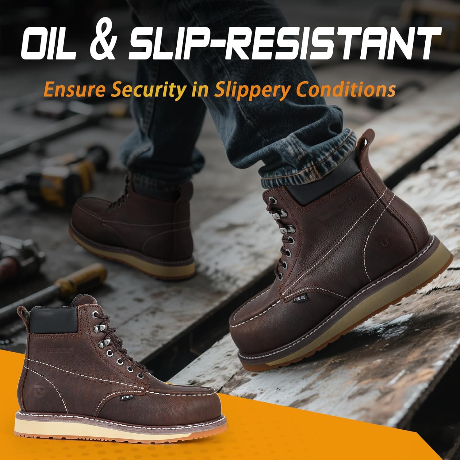 Comfort Work Boots for Men Steel Toe / Soft Toe Boots Water Resistant and Slip Resistant safety Boots for men & botines para hombre for Factory Workers