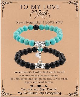 Christmas Gifts 2 Pieces Of Magnetic Suction Love Set Bracelet, Natural Stone Bead Bracelet Set, Boyfriend And Girlfriend Long Handmade Bracelet Jewelry Gift
