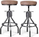Set of 2 Industrial Bar Stool-Vintage Counter Dining Chair-Swivel Stools-Tall Height Adjustable 22-30"