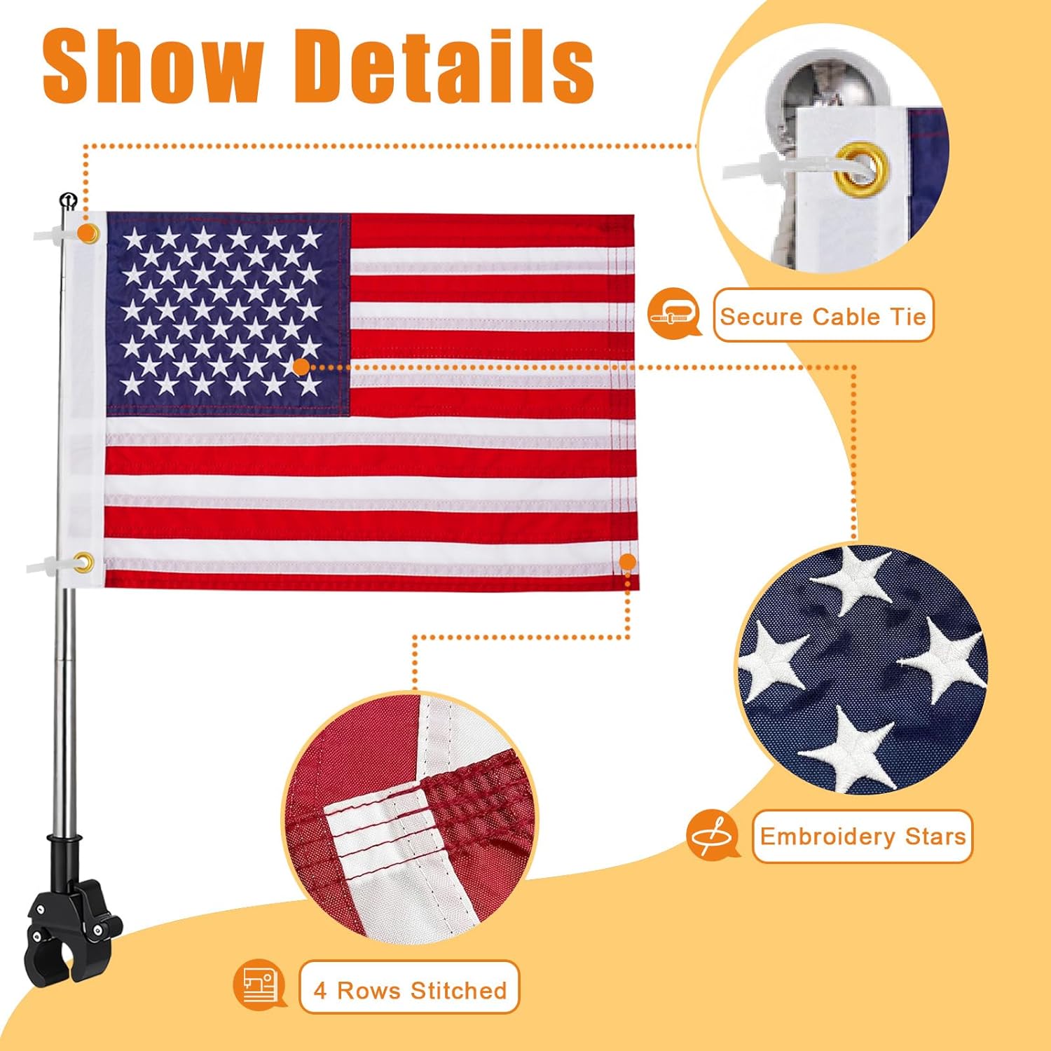 American Boat Flag with Telescoping Flag Pole Kit Holder for Bike Motorcycle Pontoon Boat Accessories 12x18 US Flags Heavy Duty RV ATV Mount - Image 5
