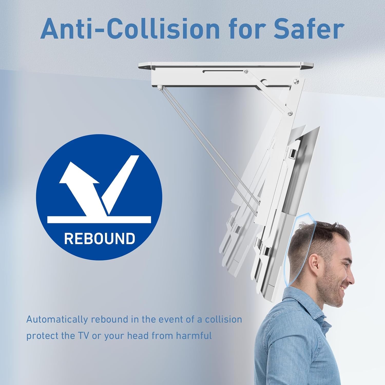 XINYAO Supporto TV elettrico da soffitto con telecomando, supporto motorizzato per TV a soffitto ribaltabile per schermi piatti e curvi da 32-70 pollici, compatibile VESA, resistente alle intemperie
