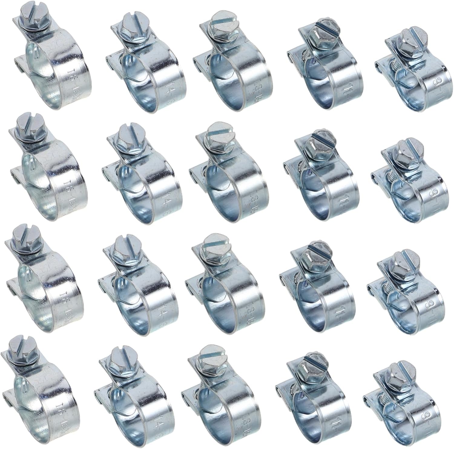 50pcs Assorted Galvanized Double Ear Clamp Kit Pipe Clamps Tube Fasteners Hose for Outdoor Industrial Automotive