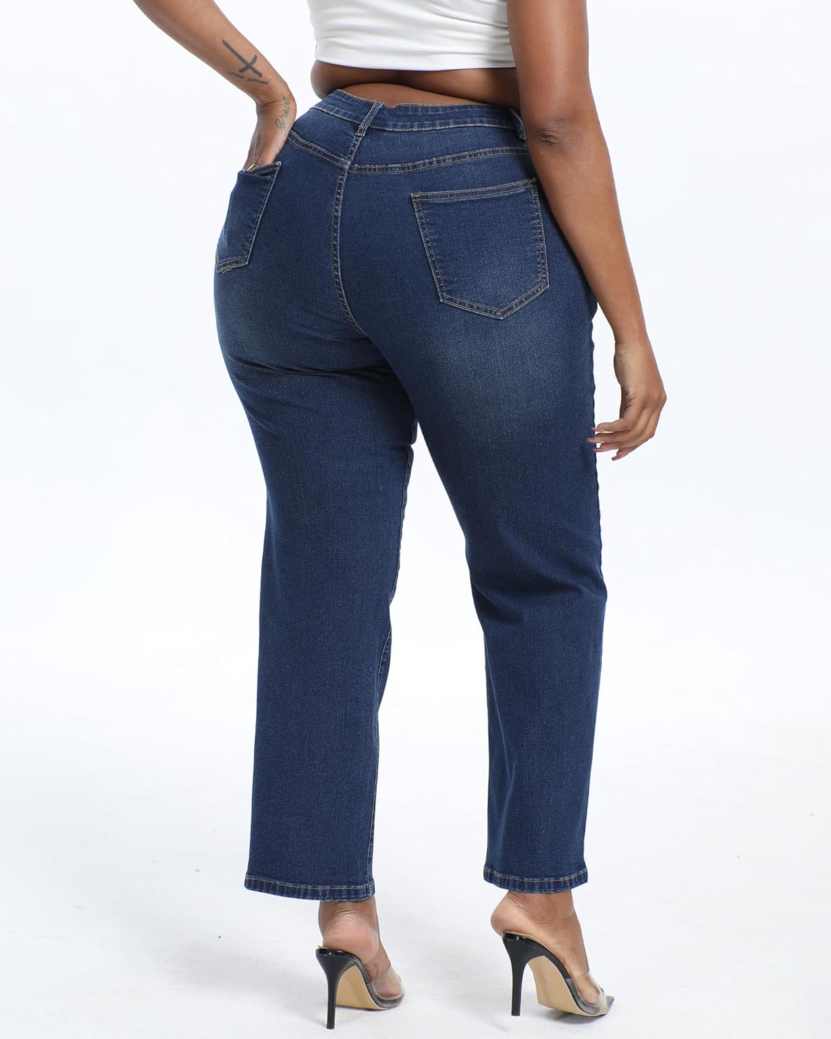 Plus Size Jeans for Curvy Women Straight Leg Stretchy High Waisted Casual Loose Denim Pants with Pockets - Image 2
