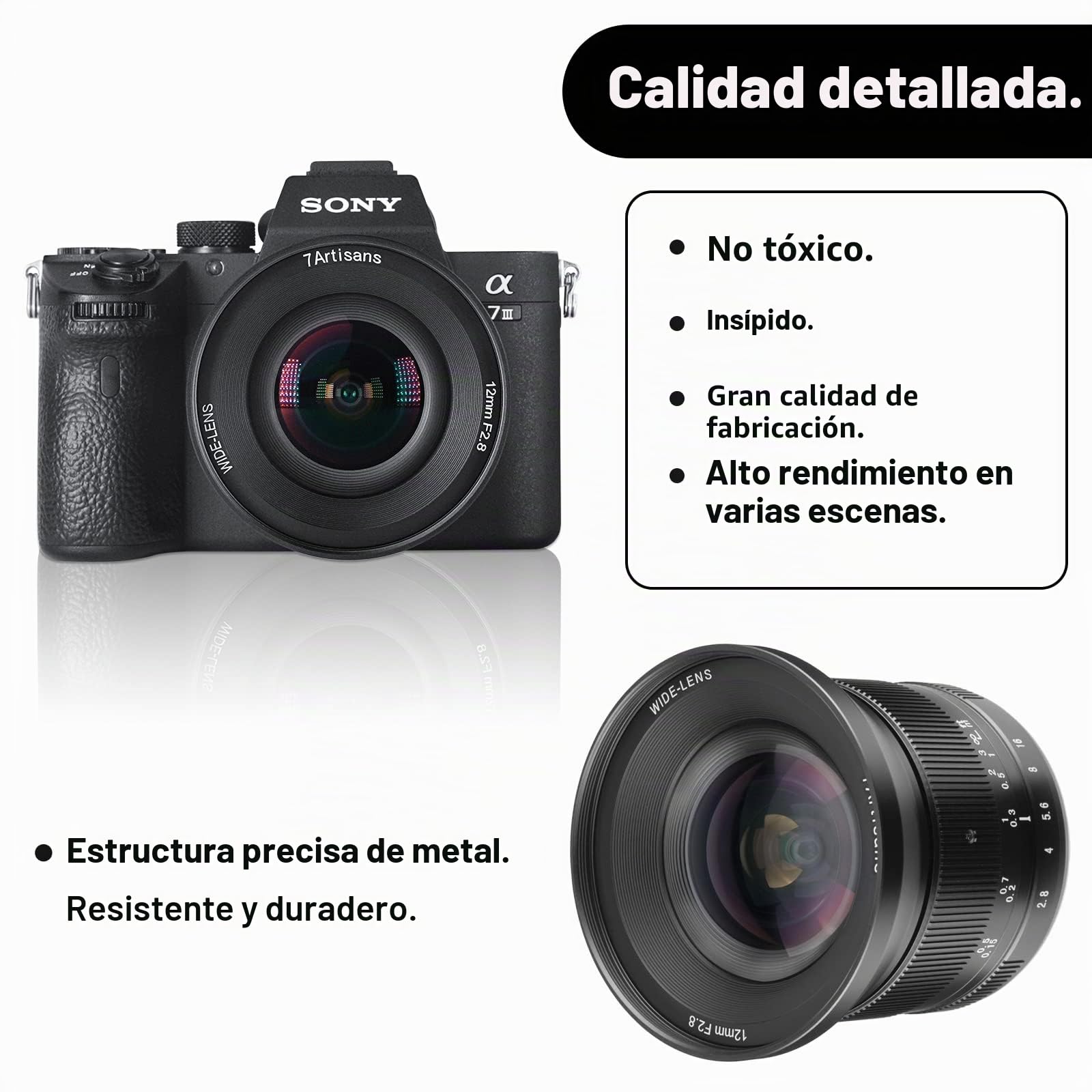 7Artisans - Lente de Enfoque Manual APS-C de 12 mm F2.8 Mark Ⅱ Ultra Gran Angular APS-C Compatible con cámaras Sony E-Mount Mirrorless A6500 A6300, Color Negro