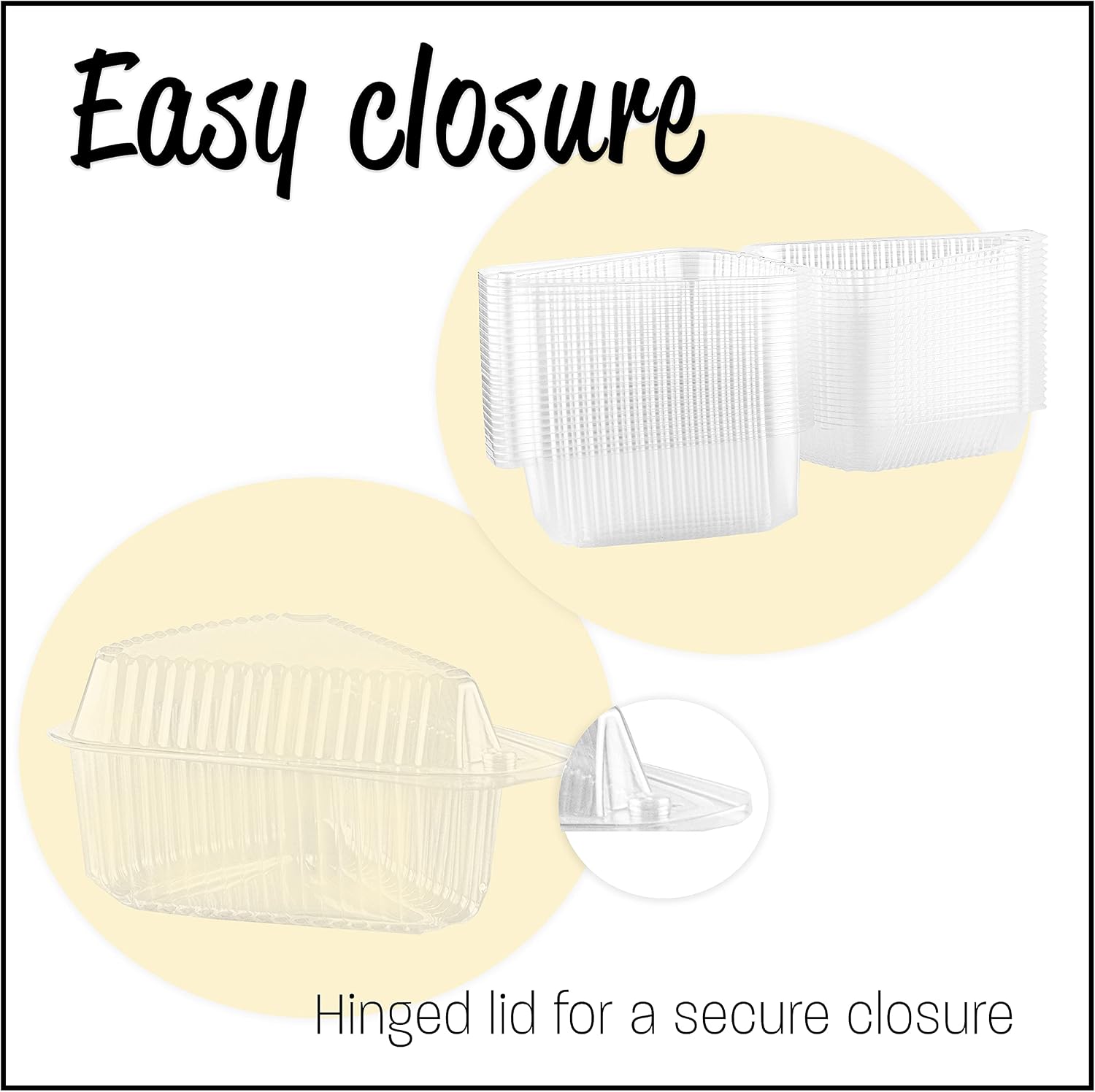 Cake Slice Container-Clear Cake Cheesecake Pie Slice Containers with Medium Dome Lid, Disposable Hinged, Pack of 50