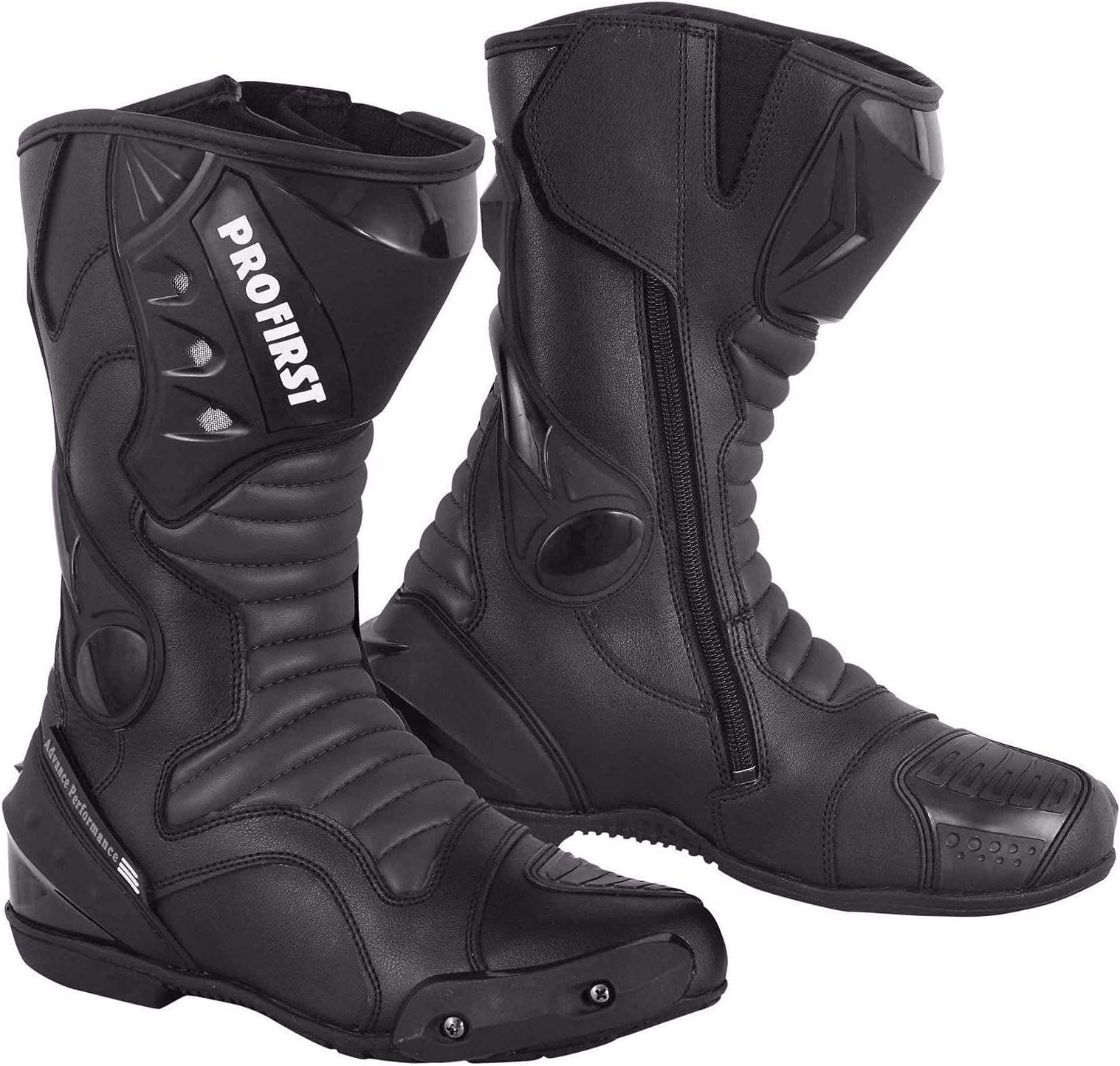 PROFIRST Leather Motorbike Boots Armoured Motorcycle Long Ankle Protection boot Shoes Anti Slip Racing Sports (Black, 6, UK Footwear Size System, Adult, Men, Numeric, Medium, 6)