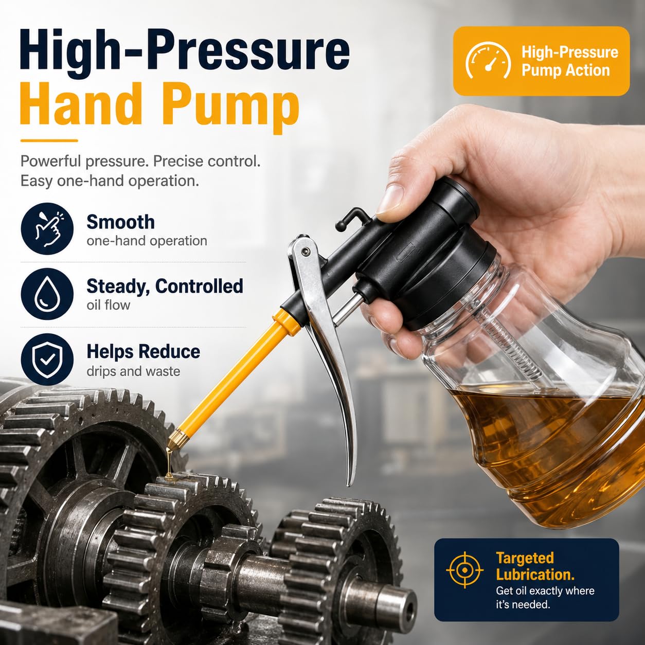 2-Pack 300ml High Pressure Oil Cans with Interchangeable Straight and Flexible Spouts, Hand Pump Oiler Bottles for Machine Tools, Automotive Parts, Bicycles, Hinges and Workshop Equipment