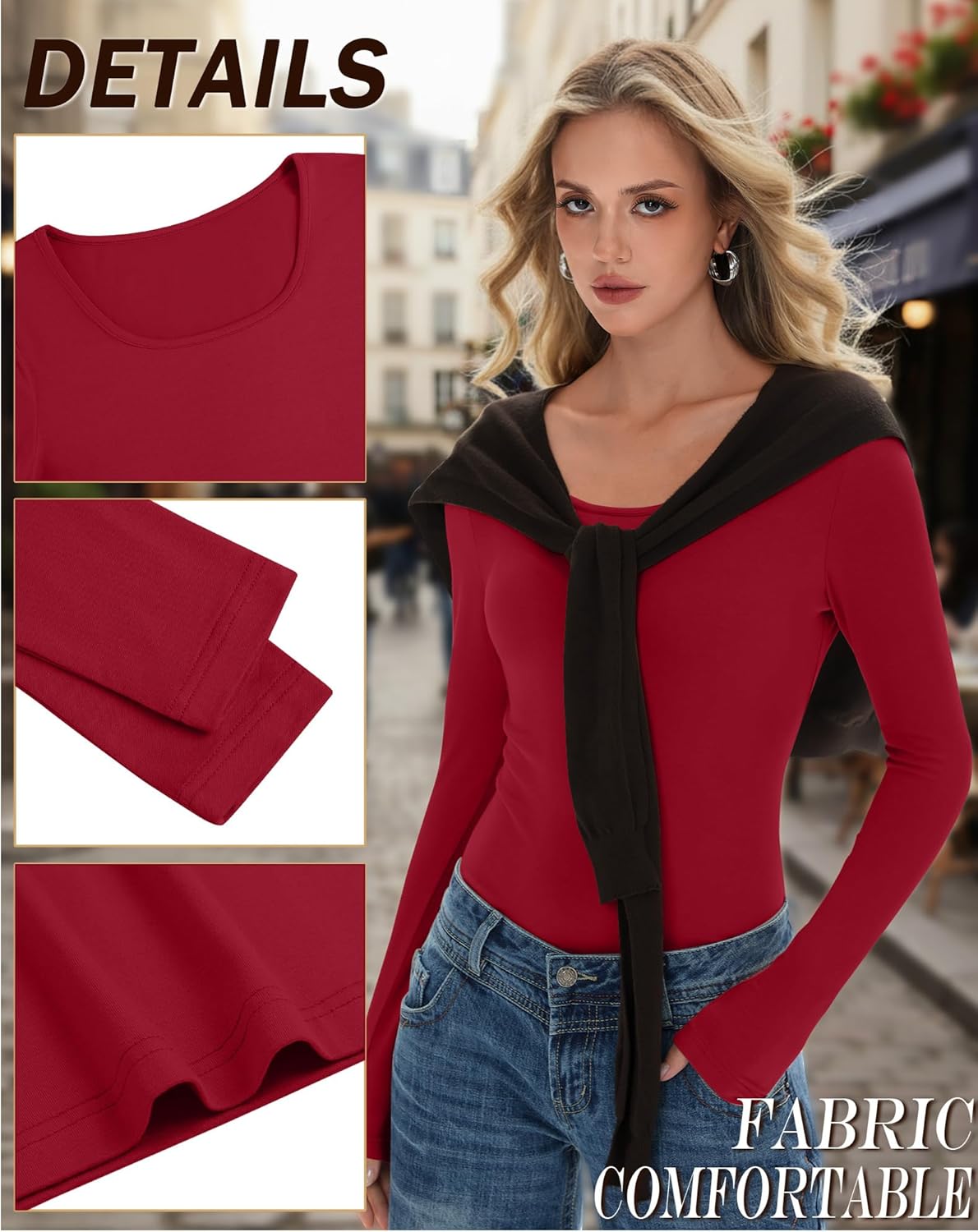 Neer 3 Pack Women's Scoop Neck Long Sleeve T-Shirts Slim Fitted Underscrubs Tops Stretchy Tight Casual Basic Layer Shirts - Image 5