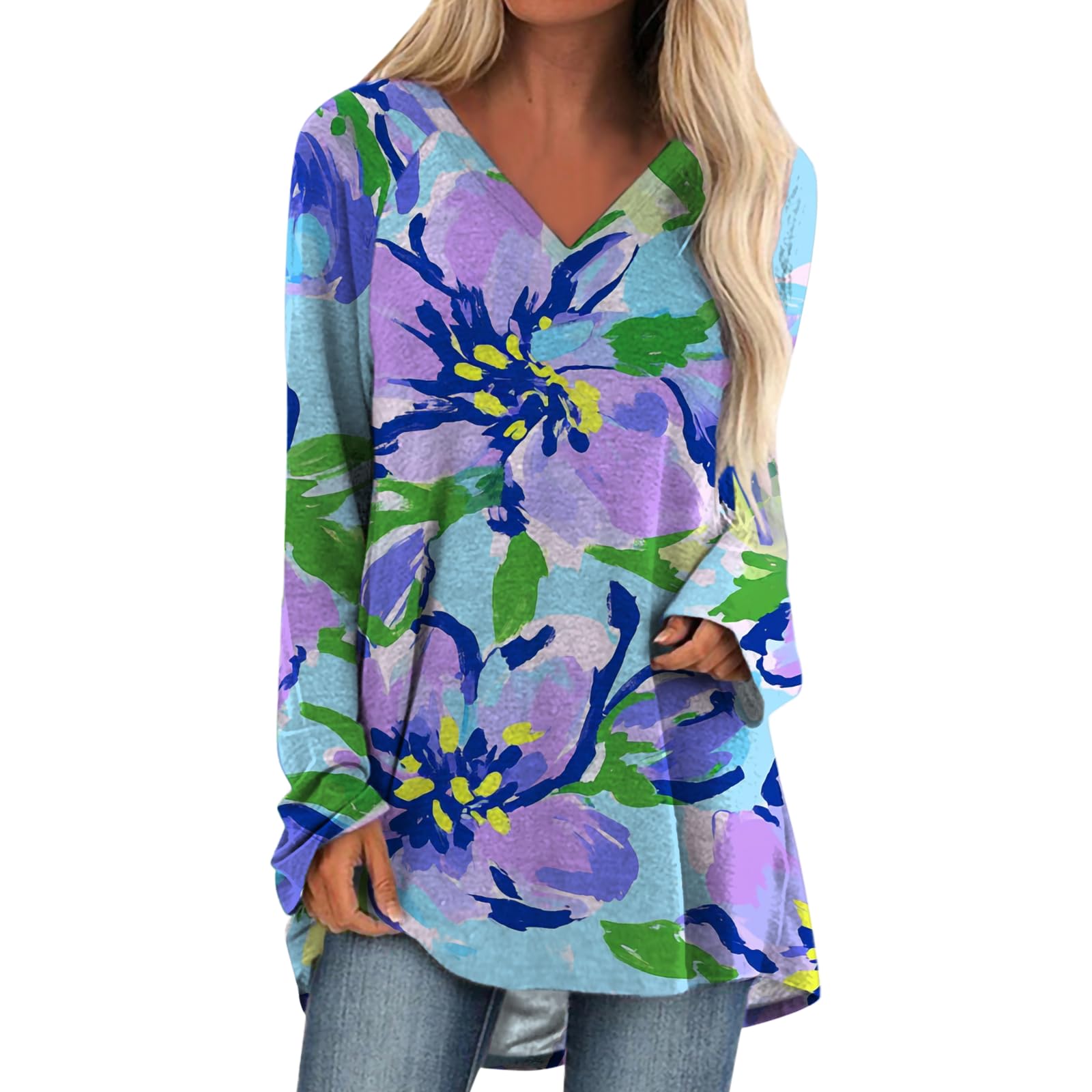 - Casual Shirts for Women V Neck Comfy Curved Hem Plus Size Tunic Loose Fit High Hem Basic Tops